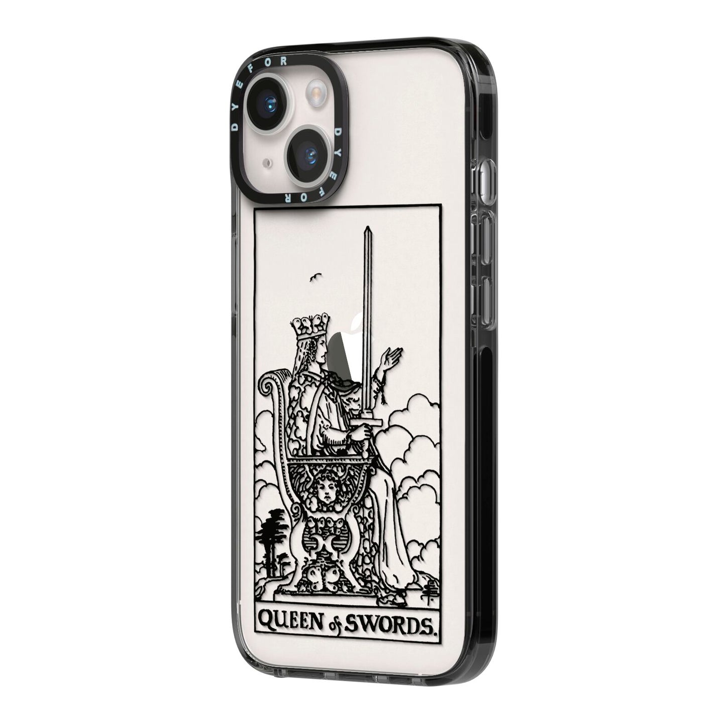Queen of Swords Monochrome iPhone 14 Black Impact Case Side Angle on Silver phone