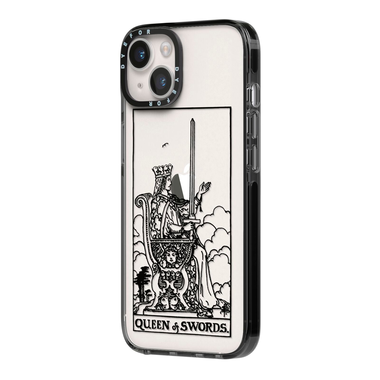 Queen of Swords Monochrome iPhone 14 Black Impact Case Side Angle on Silver phone