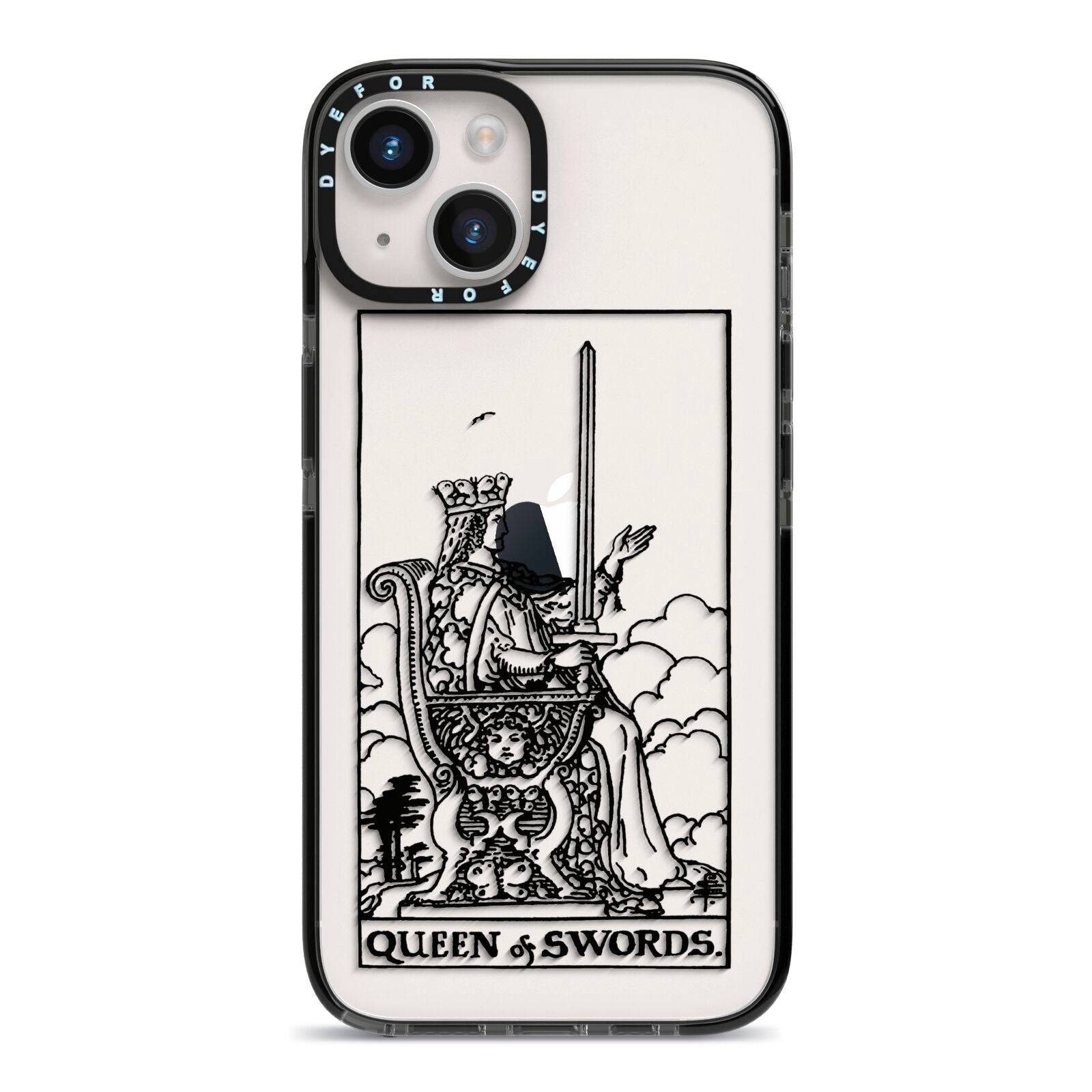 Queen of Swords Monochrome iPhone 14 Black Impact Case on Silver phone