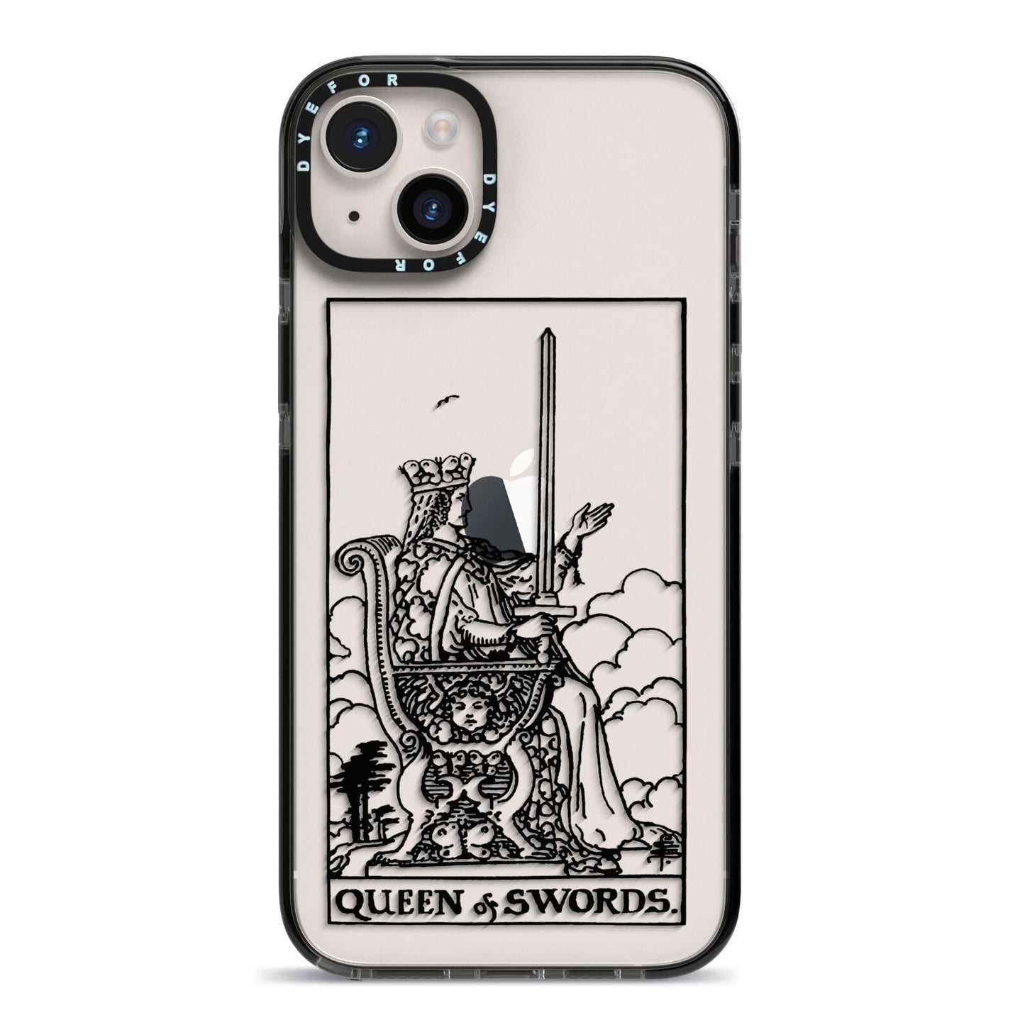Queen of Swords Monochrome iPhone 14 Plus Black Impact Case on Silver phone