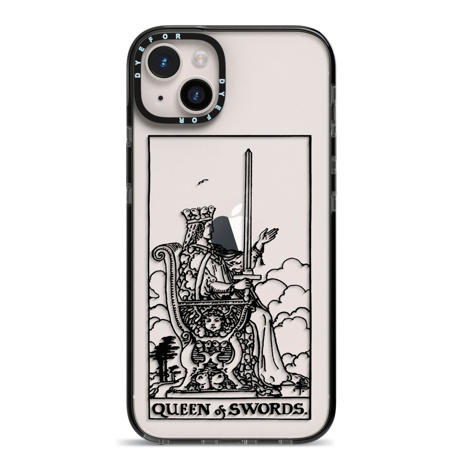 Queen of Swords Monochrome iPhone 14 Plus Black Impact Case on Silver phone
