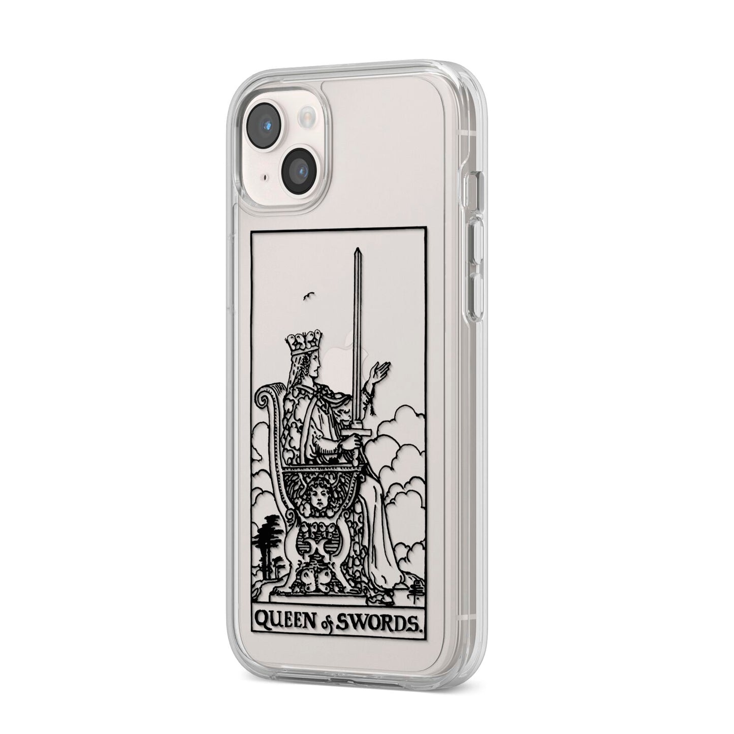 Queen of Swords Monochrome iPhone 14 Plus Clear Tough Case Starlight Angled Image