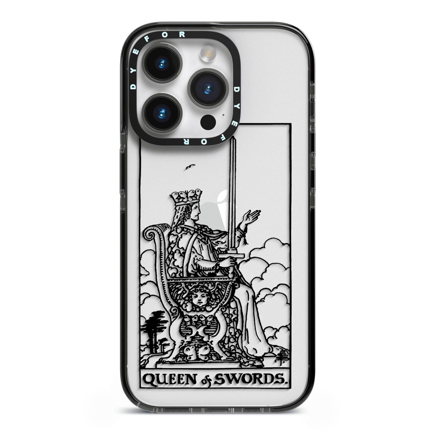 Queen of Swords Monochrome iPhone 14 Pro Black Impact Case on Silver phone