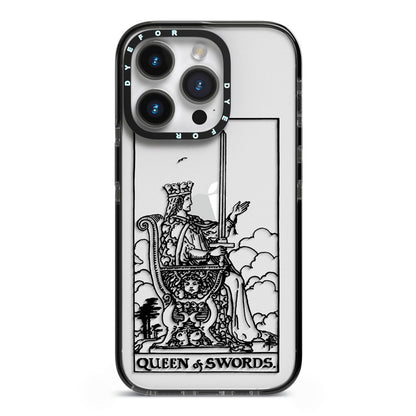 Queen of Swords Monochrome iPhone 14 Pro Black Impact Case on Silver phone