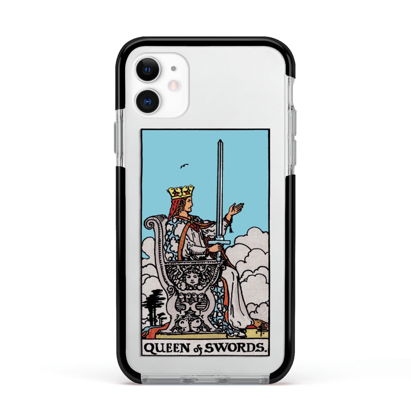 Queen of Swords Tarot Card Apple iPhone 11 in White with Black Impact Case