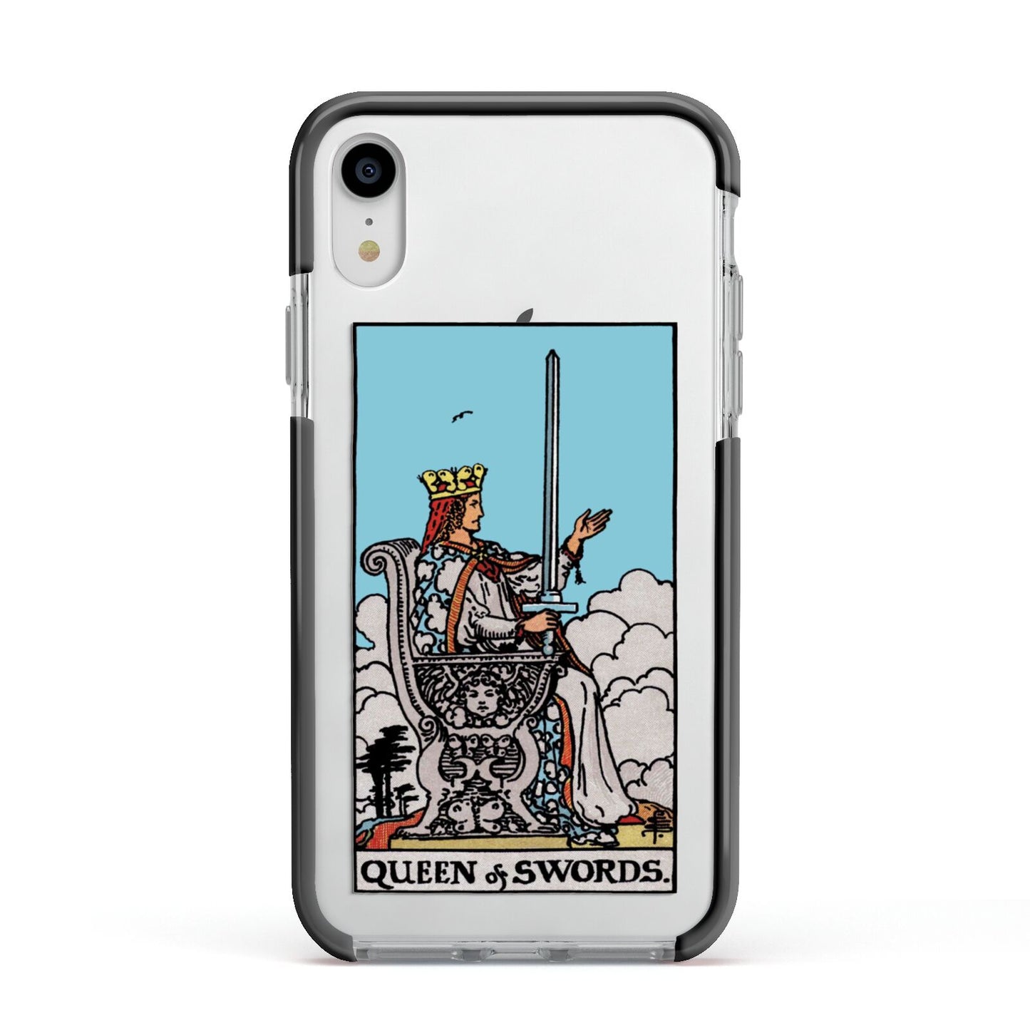 Queen of Swords Tarot Card Apple iPhone XR Impact Case Black Edge on Silver Phone