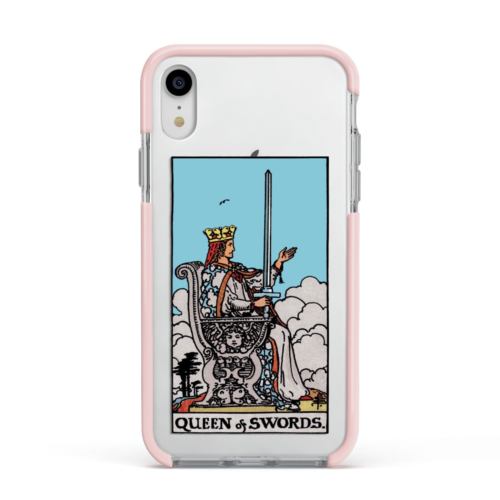 Queen of Swords Tarot Card Apple iPhone XR Impact Case Pink Edge on Silver Phone