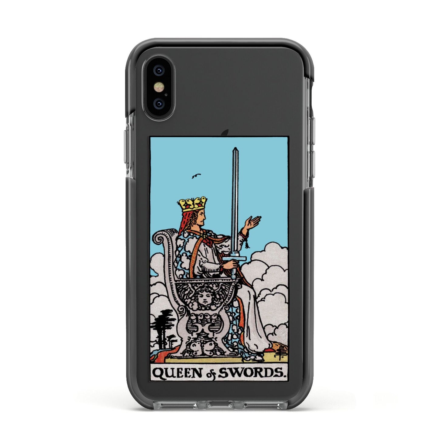 Queen of Swords Tarot Card Apple iPhone Xs Impact Case Black Edge on Black Phone