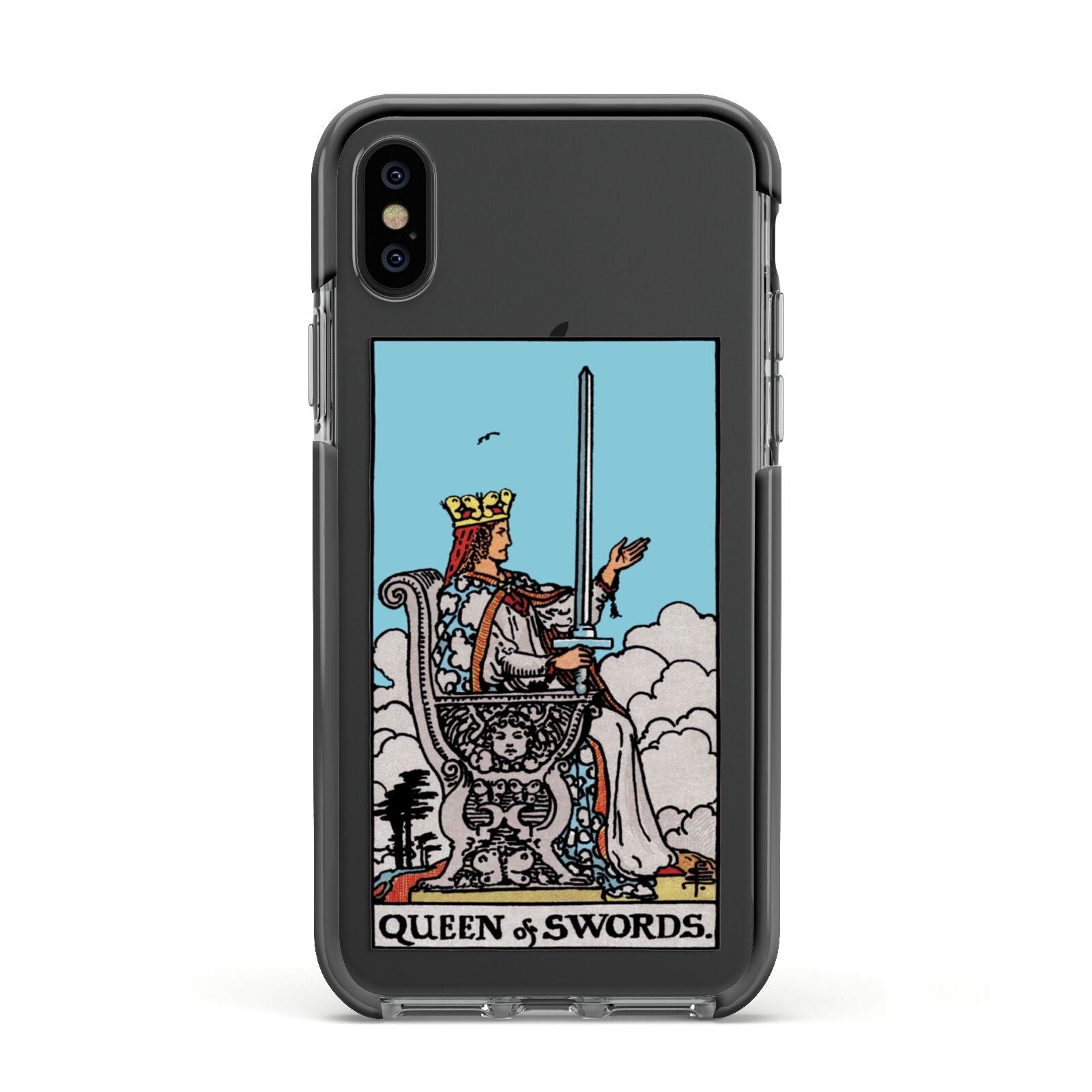 Queen of Swords Tarot Card Apple iPhone Xs Impact Case Black Edge on Black Phone