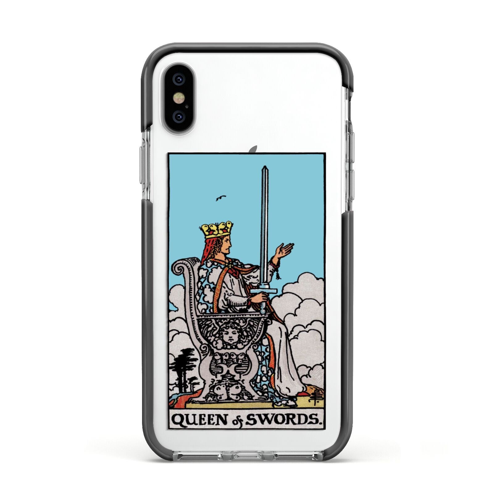 Queen of Swords Tarot Card Apple iPhone Xs Impact Case Black Edge on Silver Phone