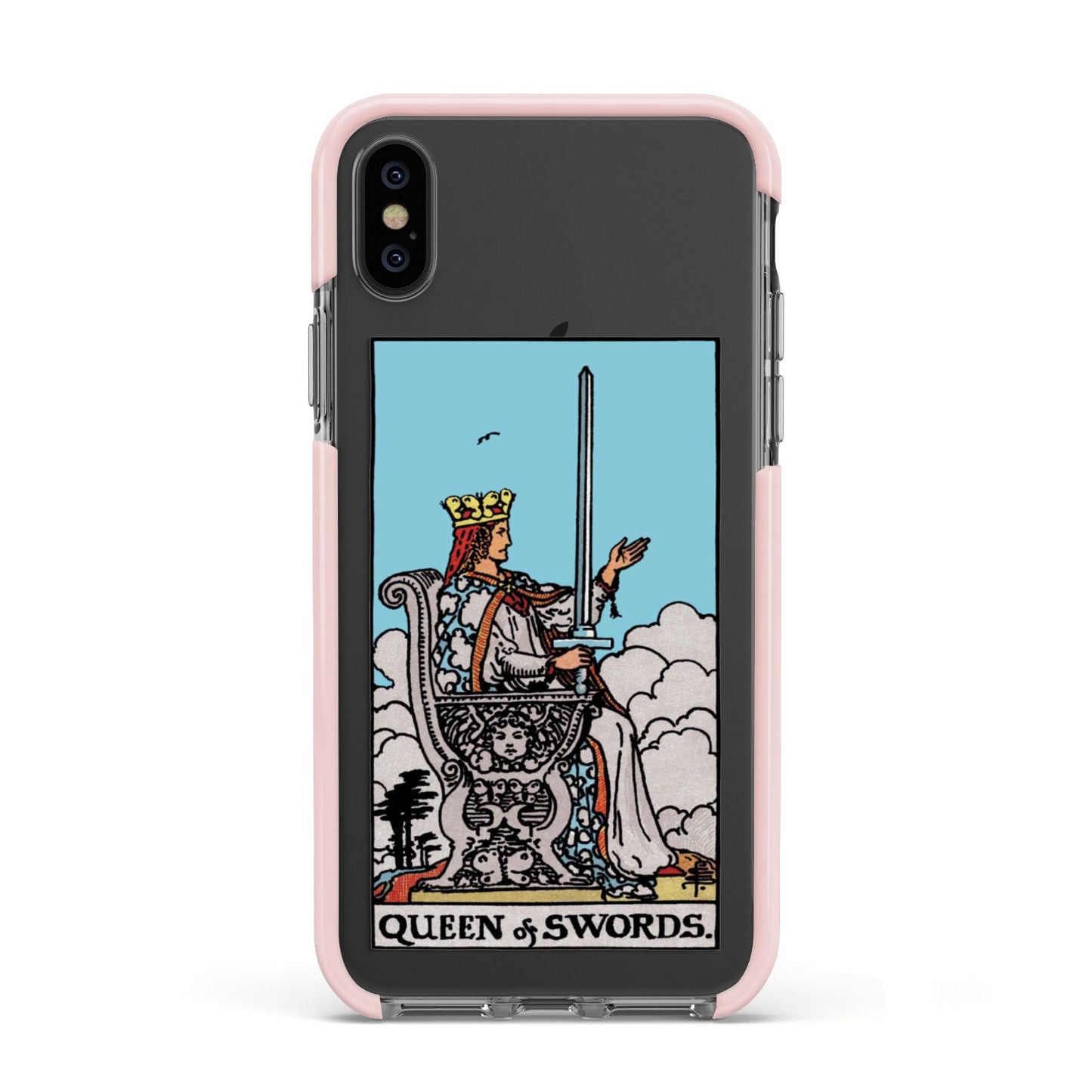Queen of Swords Tarot Card Apple iPhone Xs Impact Case Pink Edge on Black Phone
