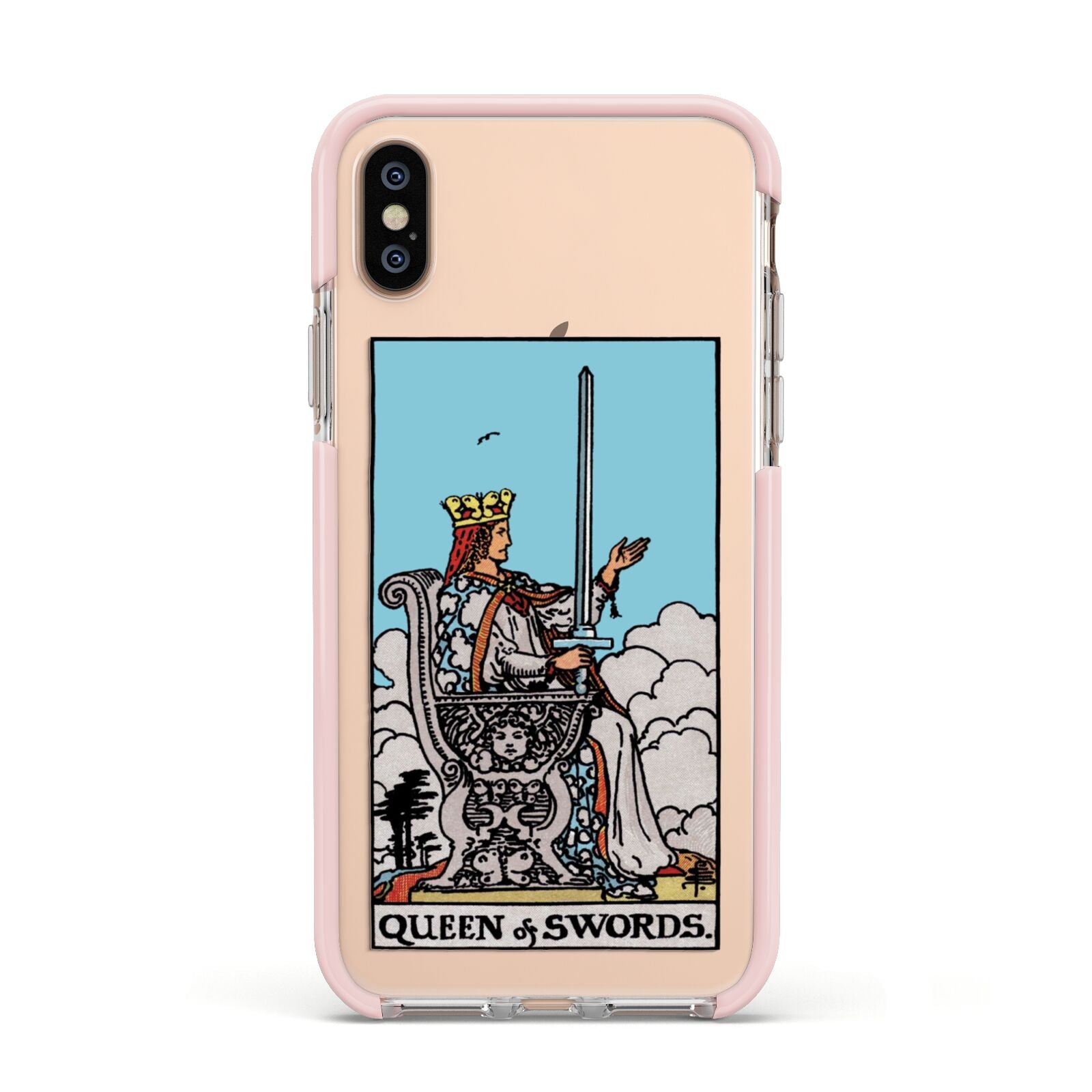 Queen of Swords Tarot Card Apple iPhone Xs Impact Case Pink Edge on Gold Phone