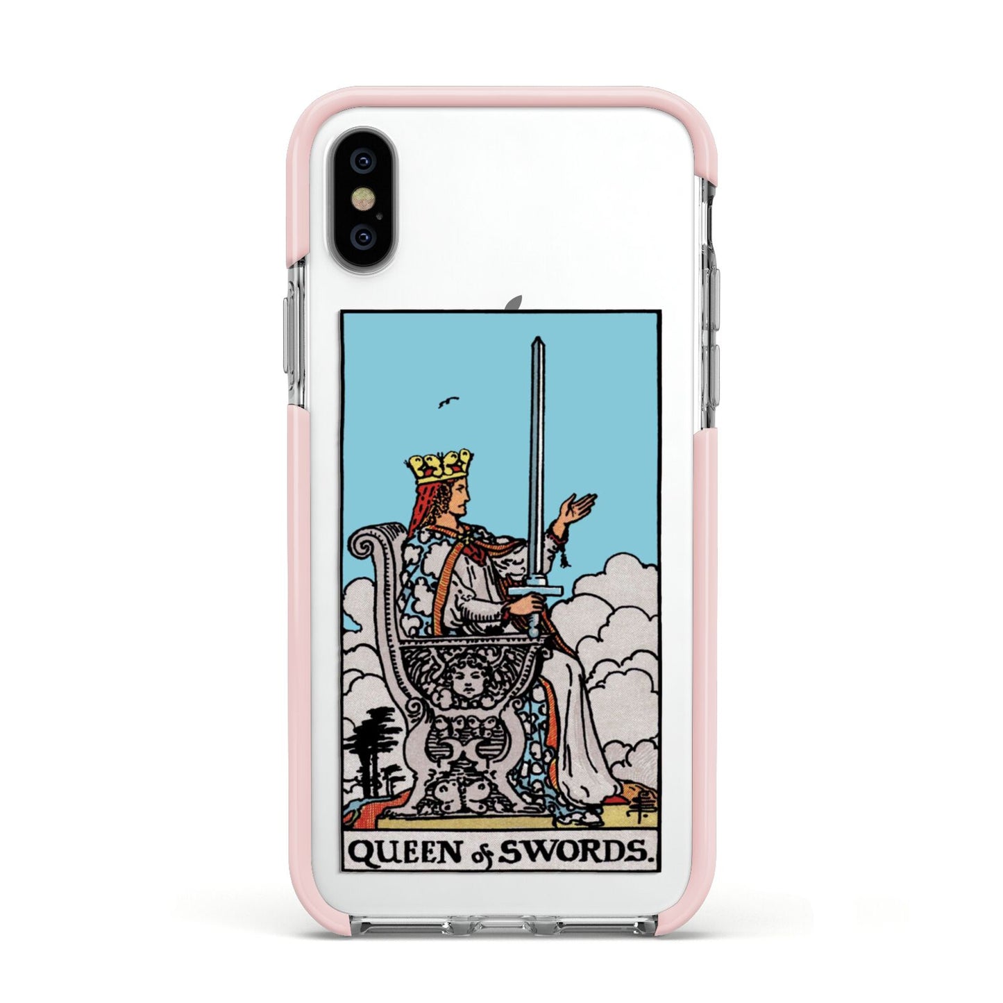 Queen of Swords Tarot Card Apple iPhone Xs Impact Case Pink Edge on Silver Phone