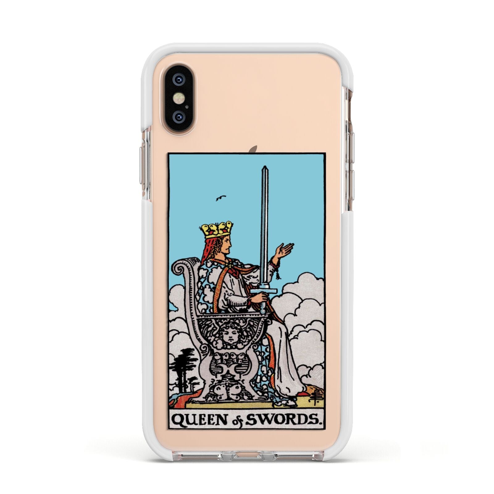 Queen of Swords Tarot Card Apple iPhone Xs Impact Case White Edge on Gold Phone