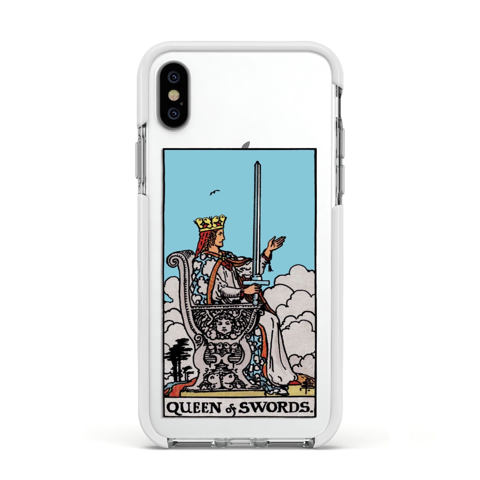 Queen of Swords Tarot Card Apple iPhone Xs Impact Case White Edge on Silver Phone