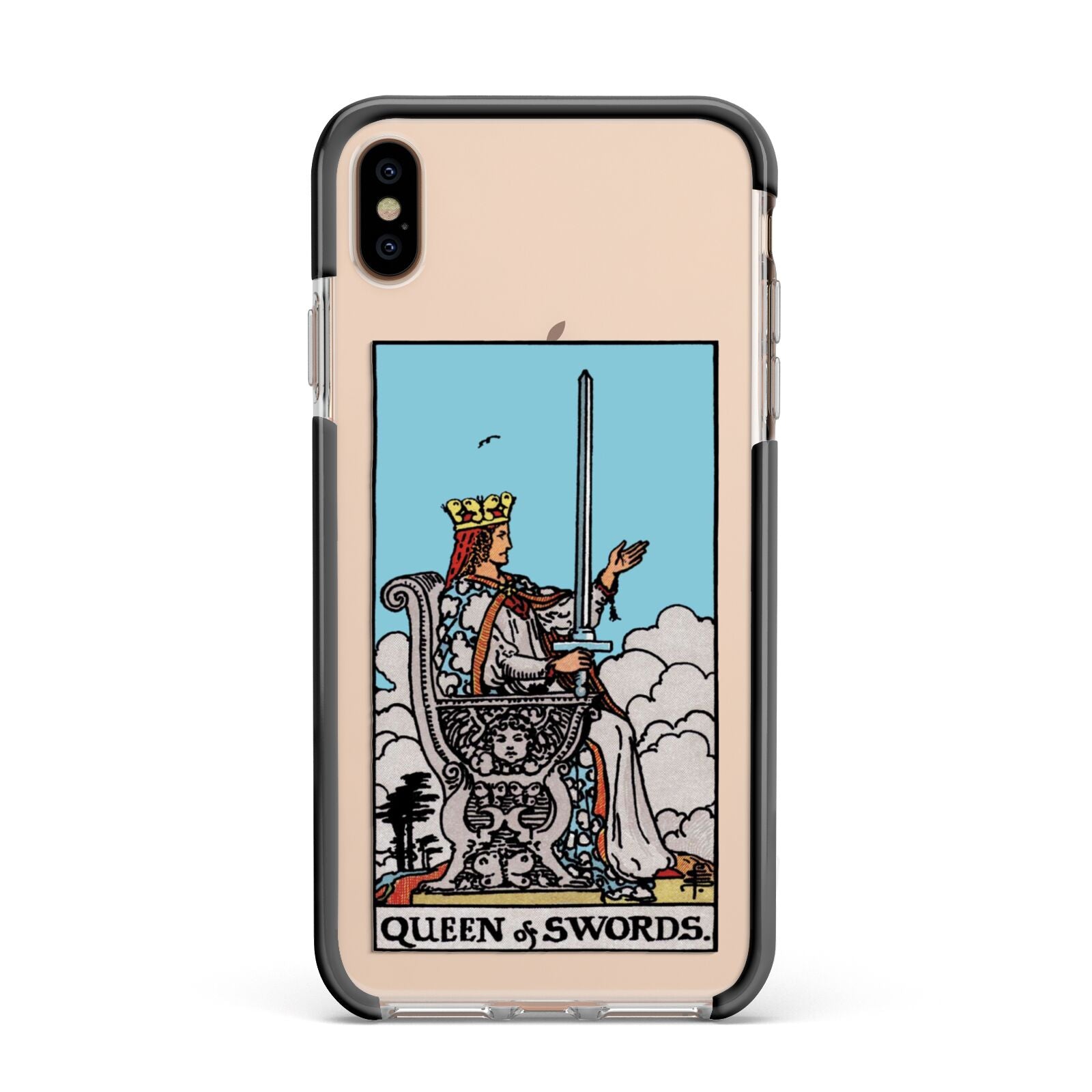Queen of Swords Tarot Card Apple iPhone Xs Max Impact Case Black Edge on Gold Phone