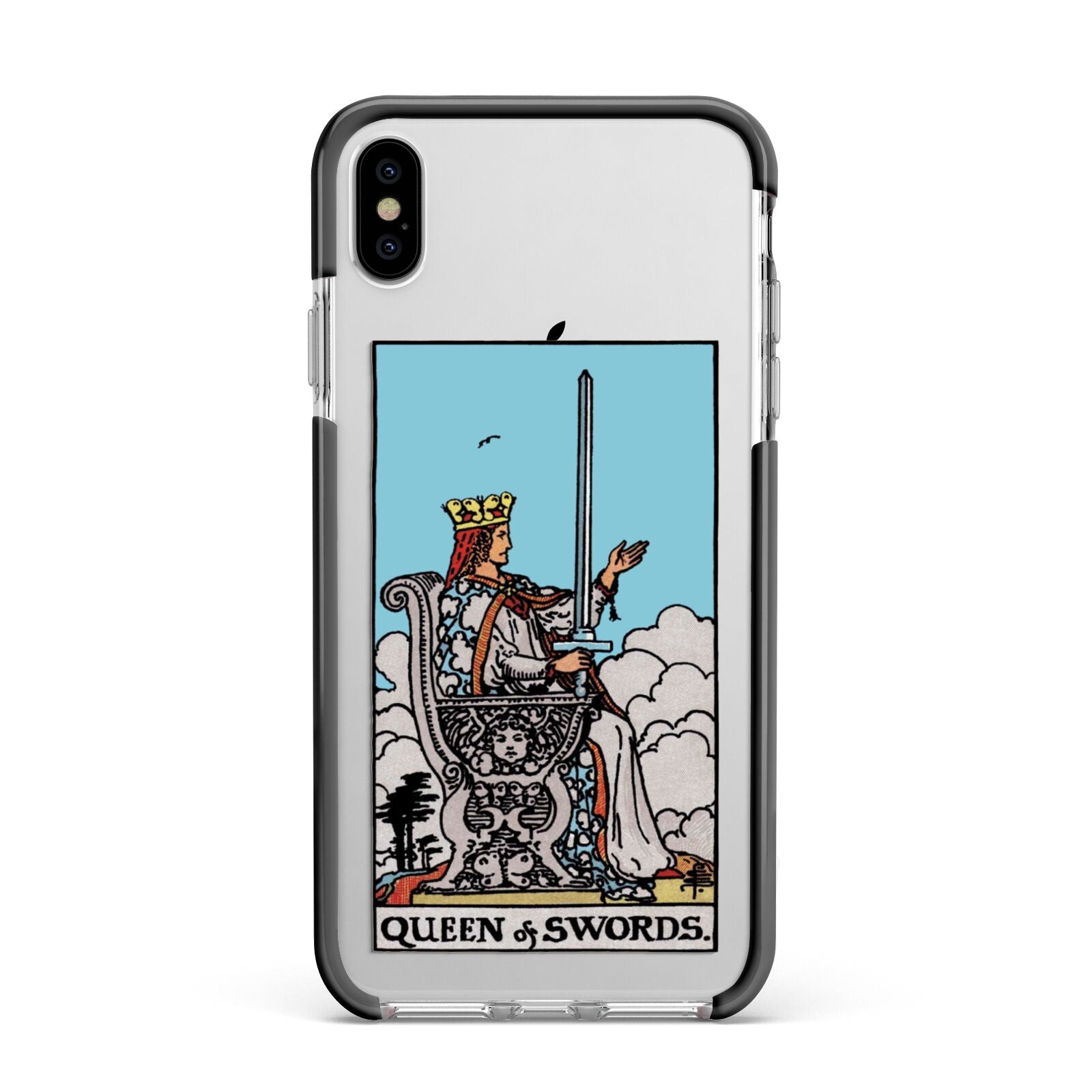 Queen of Swords Tarot Card Apple iPhone Xs Max Impact Case Black Edge on Silver Phone