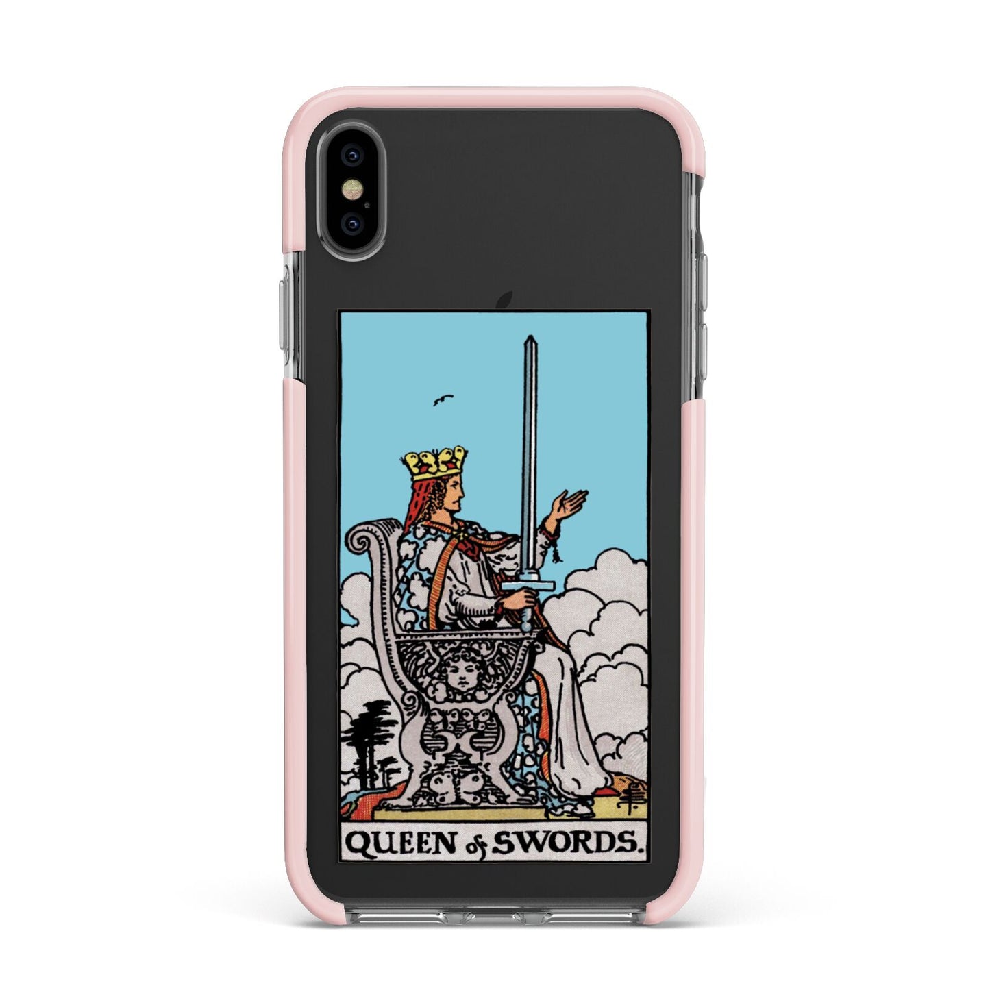 Queen of Swords Tarot Card Apple iPhone Xs Max Impact Case Pink Edge on Black Phone
