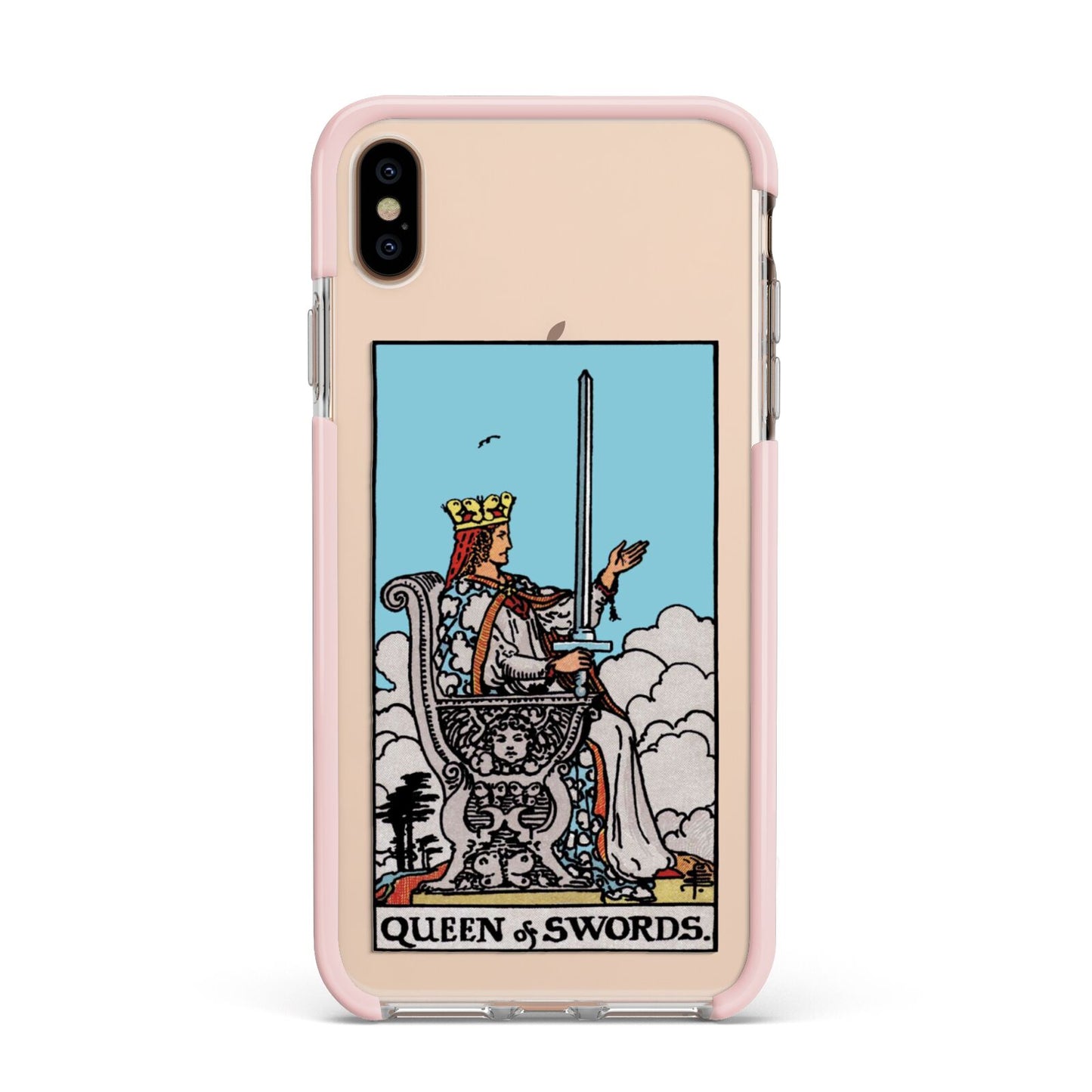 Queen of Swords Tarot Card Apple iPhone Xs Max Impact Case Pink Edge on Gold Phone