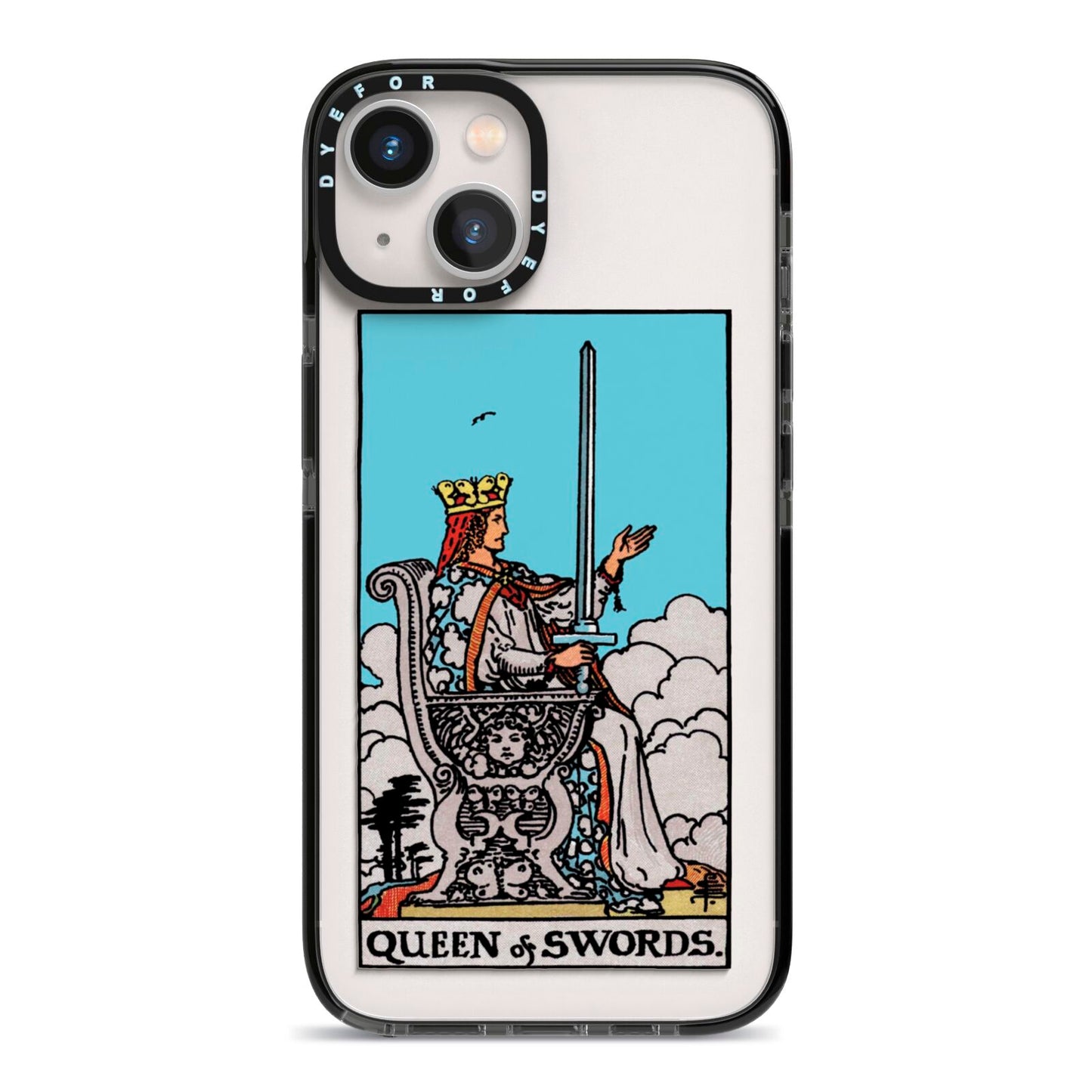Queen of Swords Tarot Card iPhone 13 Black Impact Case on Silver phone