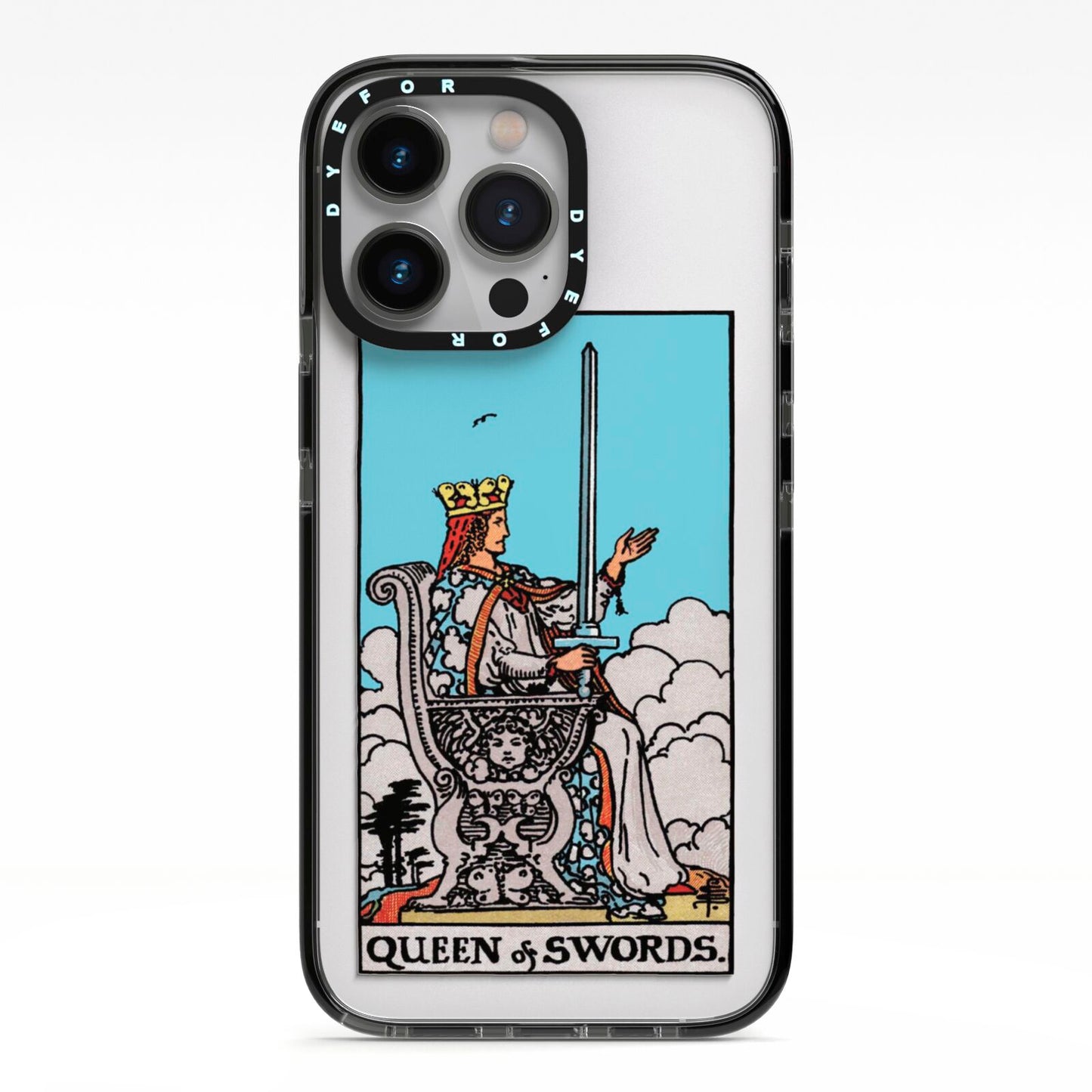 Queen of Swords Tarot Card iPhone 13 Pro Black Impact Case on Silver phone