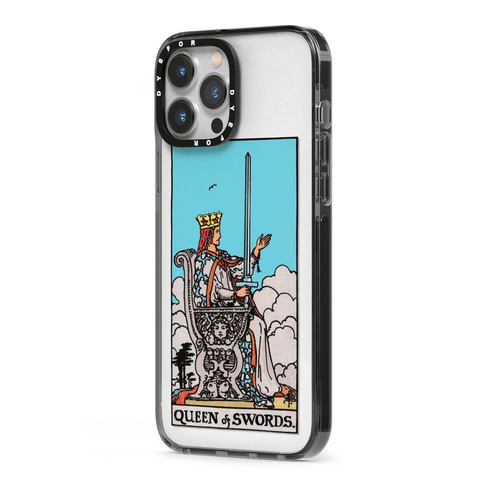 Queen of Swords Tarot Card iPhone 13 Pro Max Black Impact Case Side Angle on Silver phone