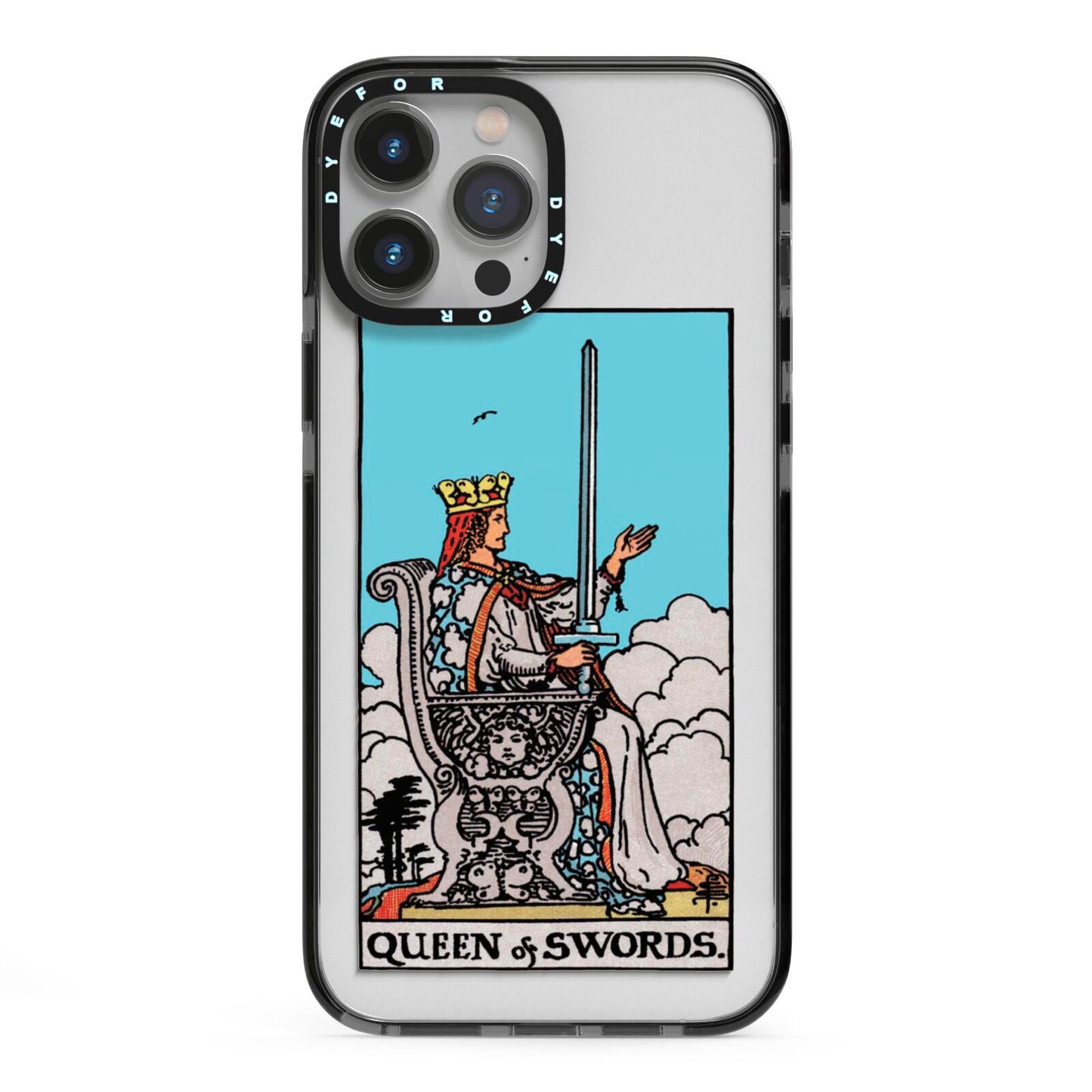 Queen of Swords Tarot Card iPhone 13 Pro Max Black Impact Case on Silver phone