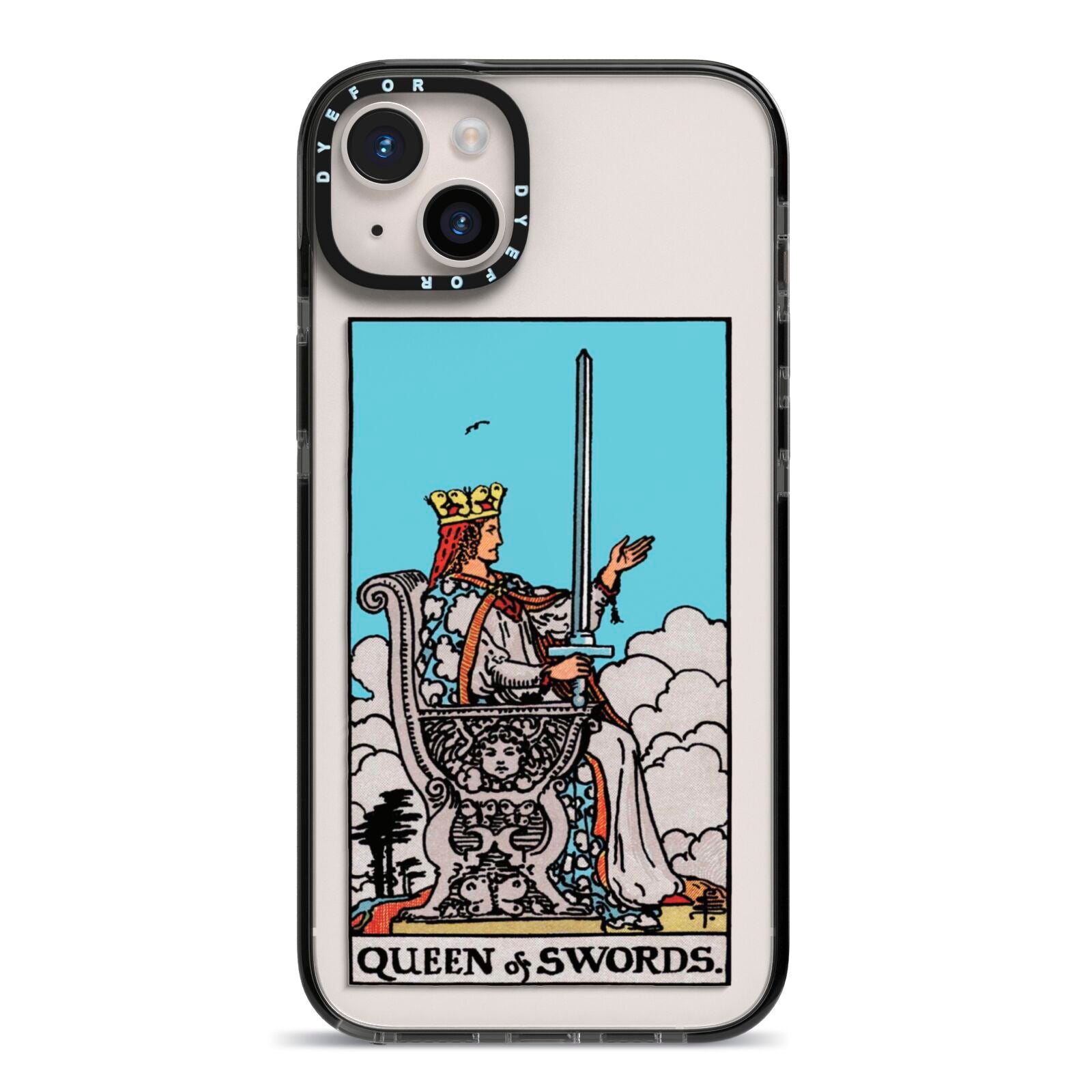 Queen of Swords Tarot Card iPhone 14 Plus Black Impact Case on Silver phone