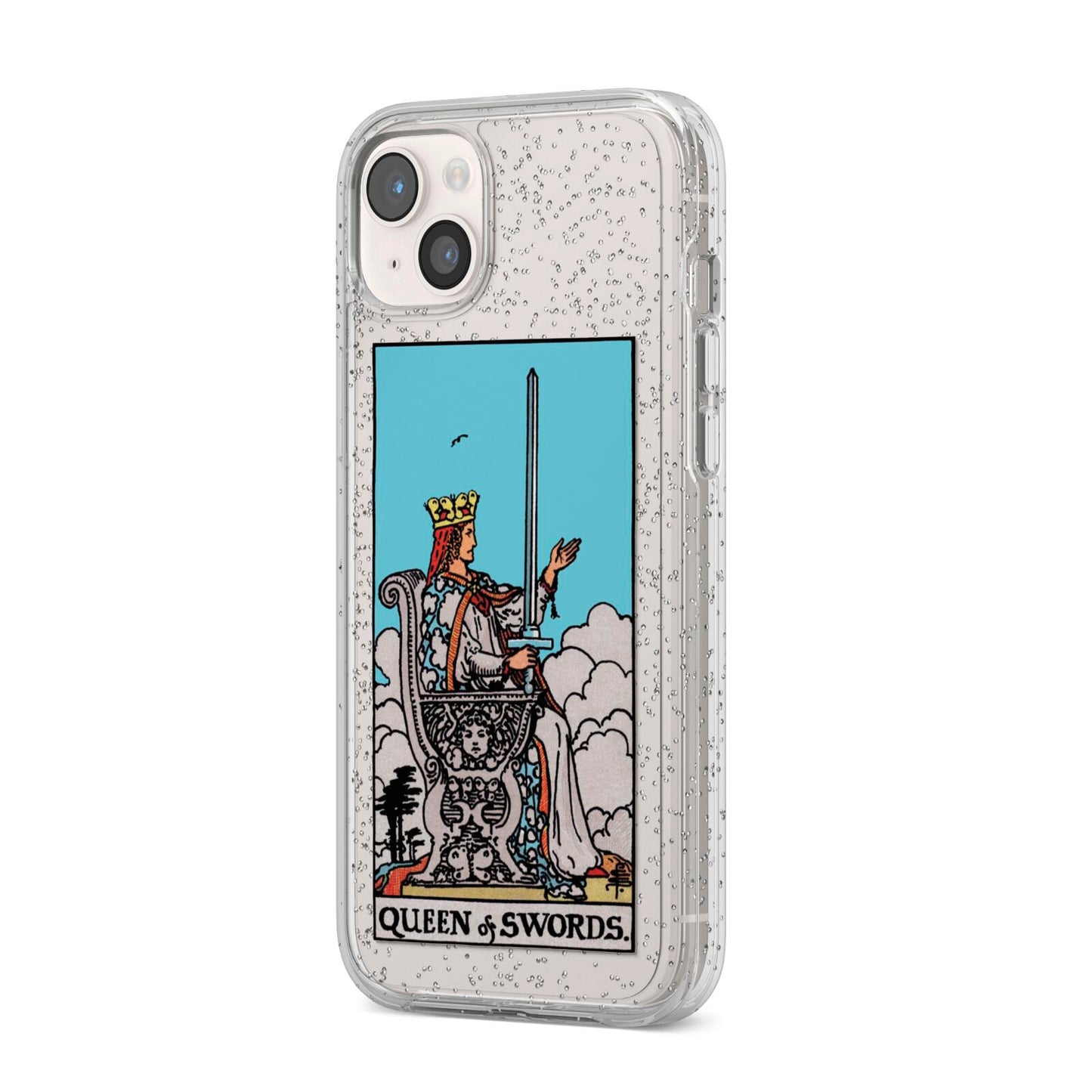 Queen of Swords Tarot Card iPhone 14 Plus Glitter Tough Case Starlight Angled Image