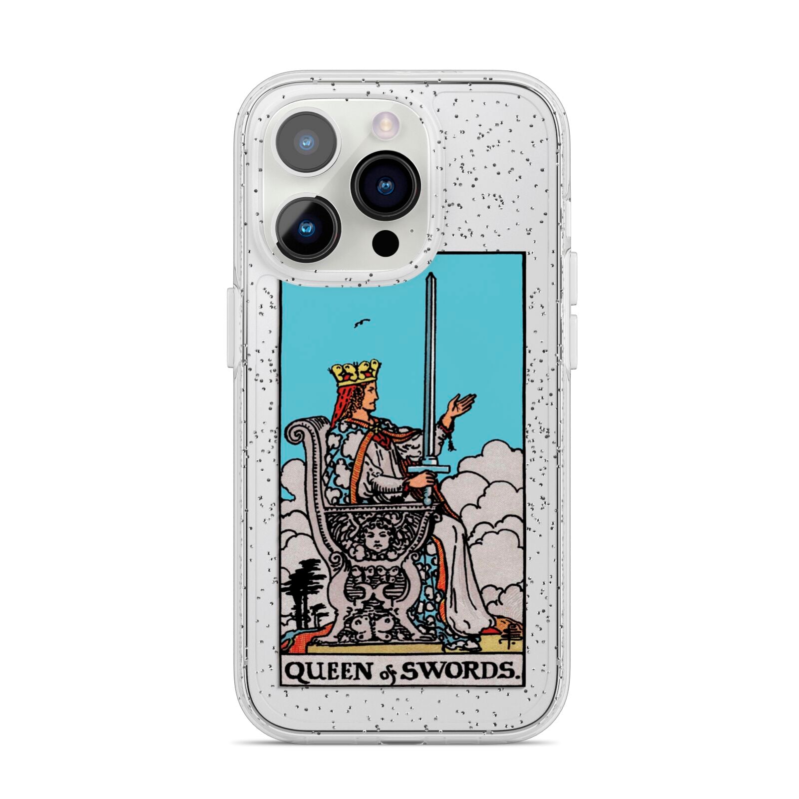 Queen of Swords Tarot Card iPhone 14 Pro Glitter Tough Case Silver