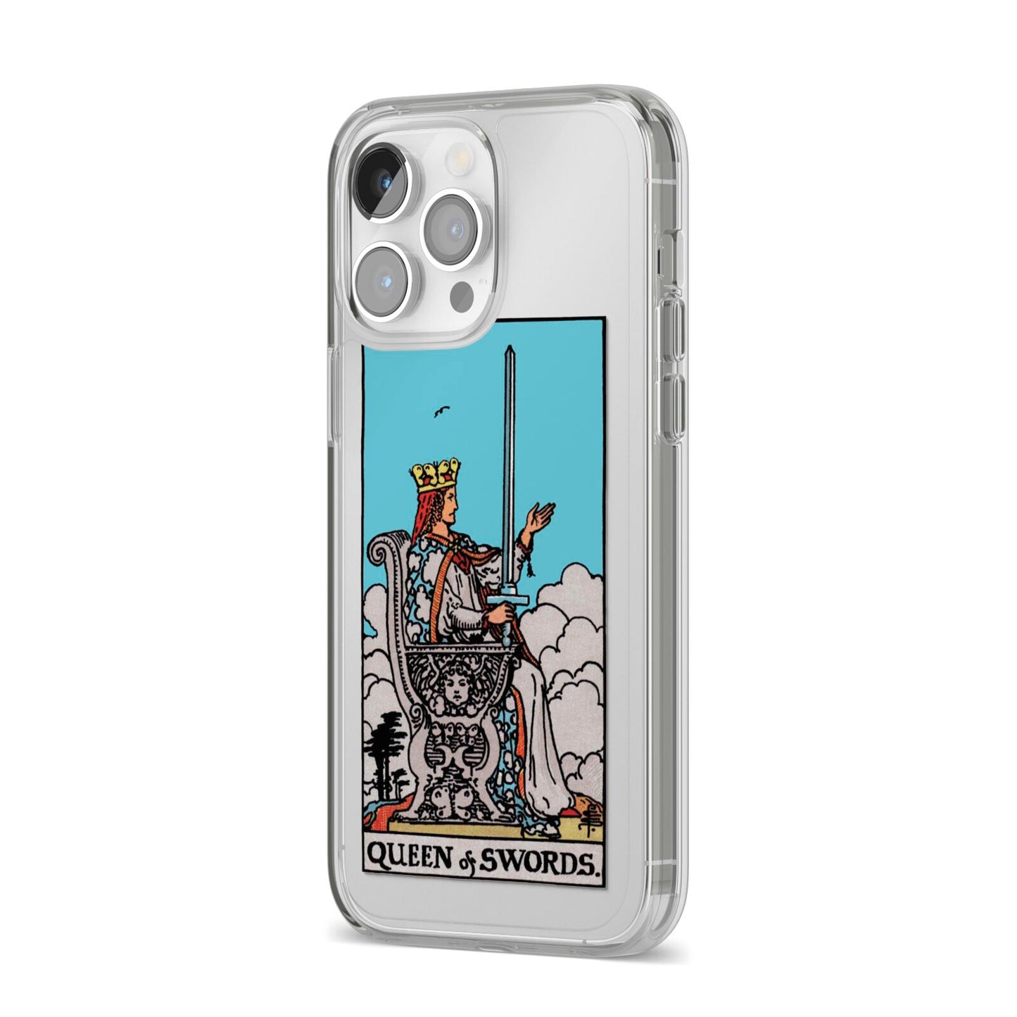 Queen of Swords Tarot Card iPhone 14 Pro Max Clear Tough Case Silver Angled Image