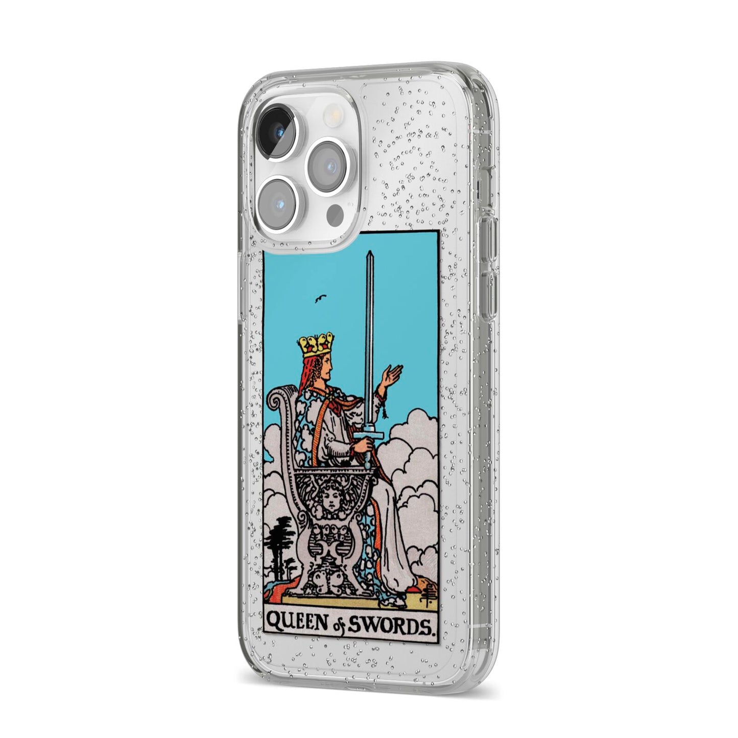 Queen of Swords Tarot Card iPhone 14 Pro Max Glitter Tough Case Silver Angled Image
