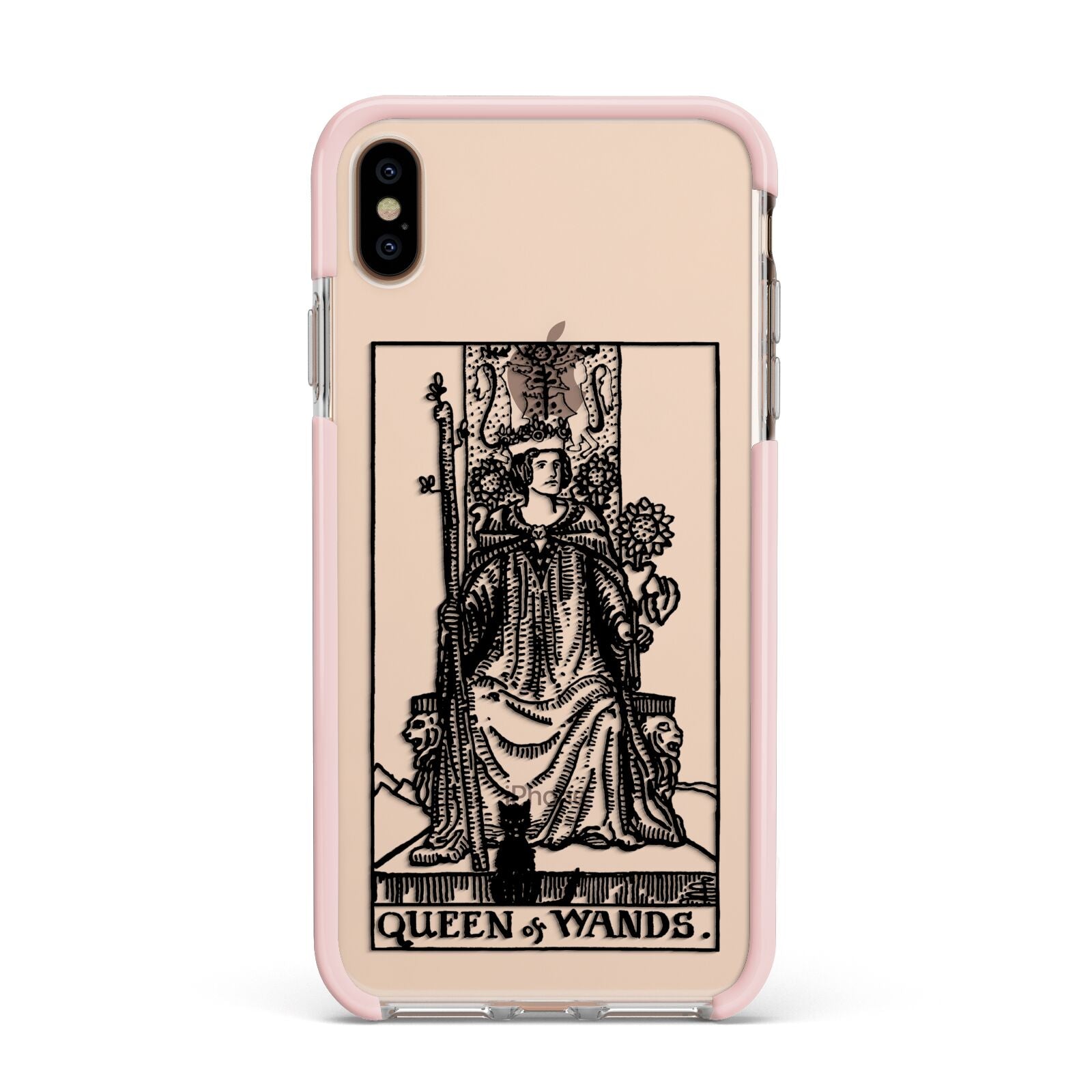 Queen of Wands Monochrome Apple iPhone Xs Max Impact Case Pink Edge on Gold Phone