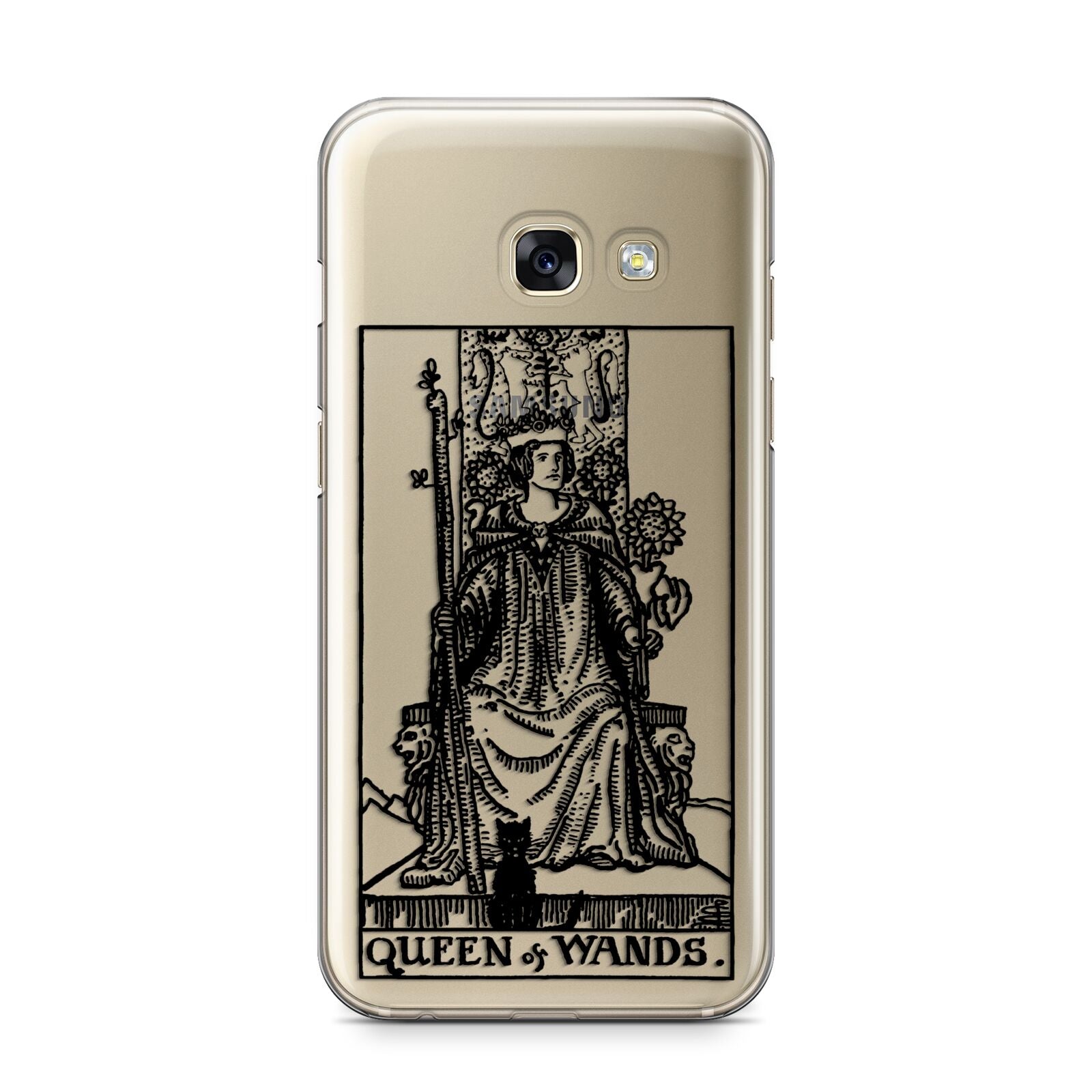 Queen of Wands Monochrome Samsung Galaxy A3 2017 Case on gold phone