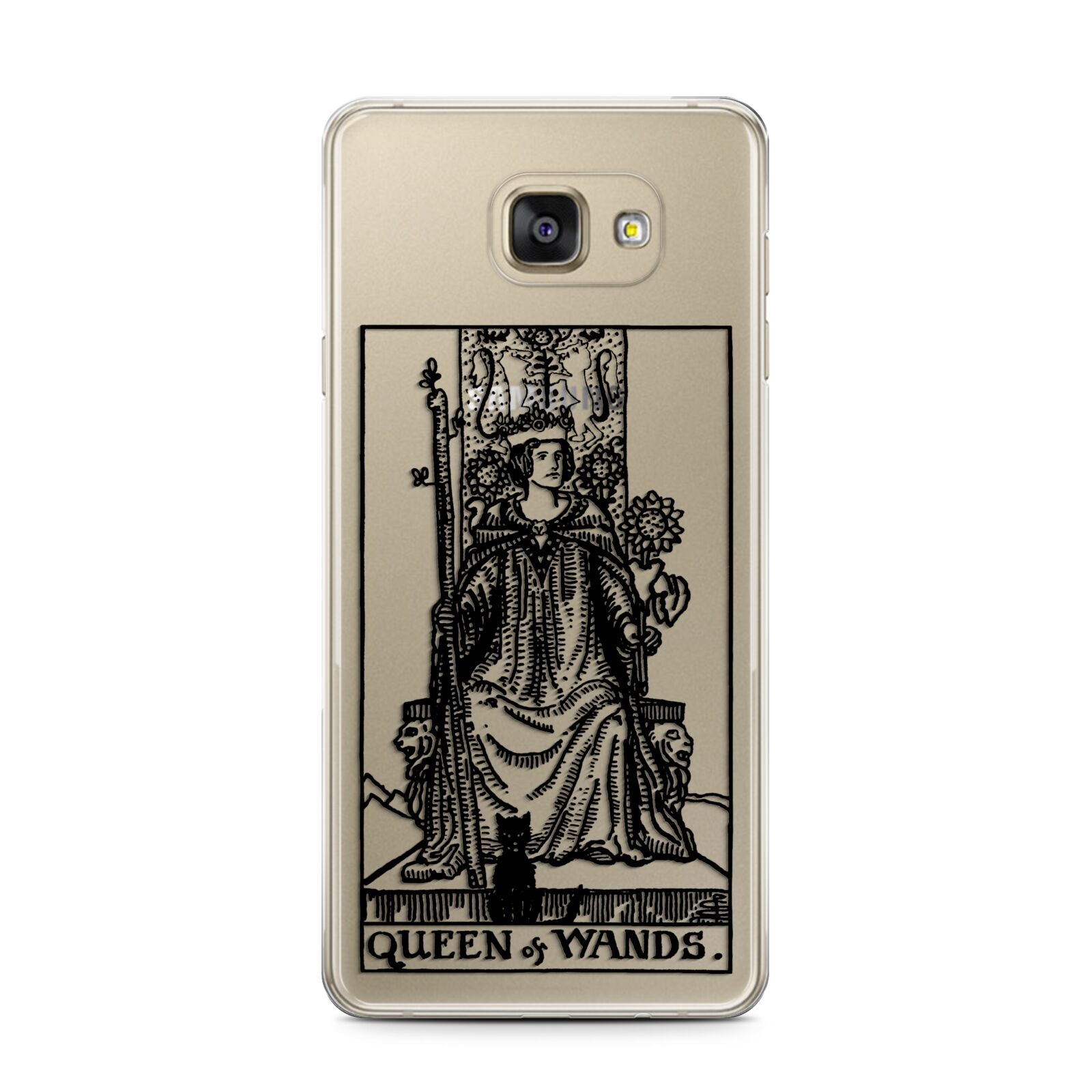 Queen of Wands Monochrome Samsung Galaxy A7 2016 Case on gold phone