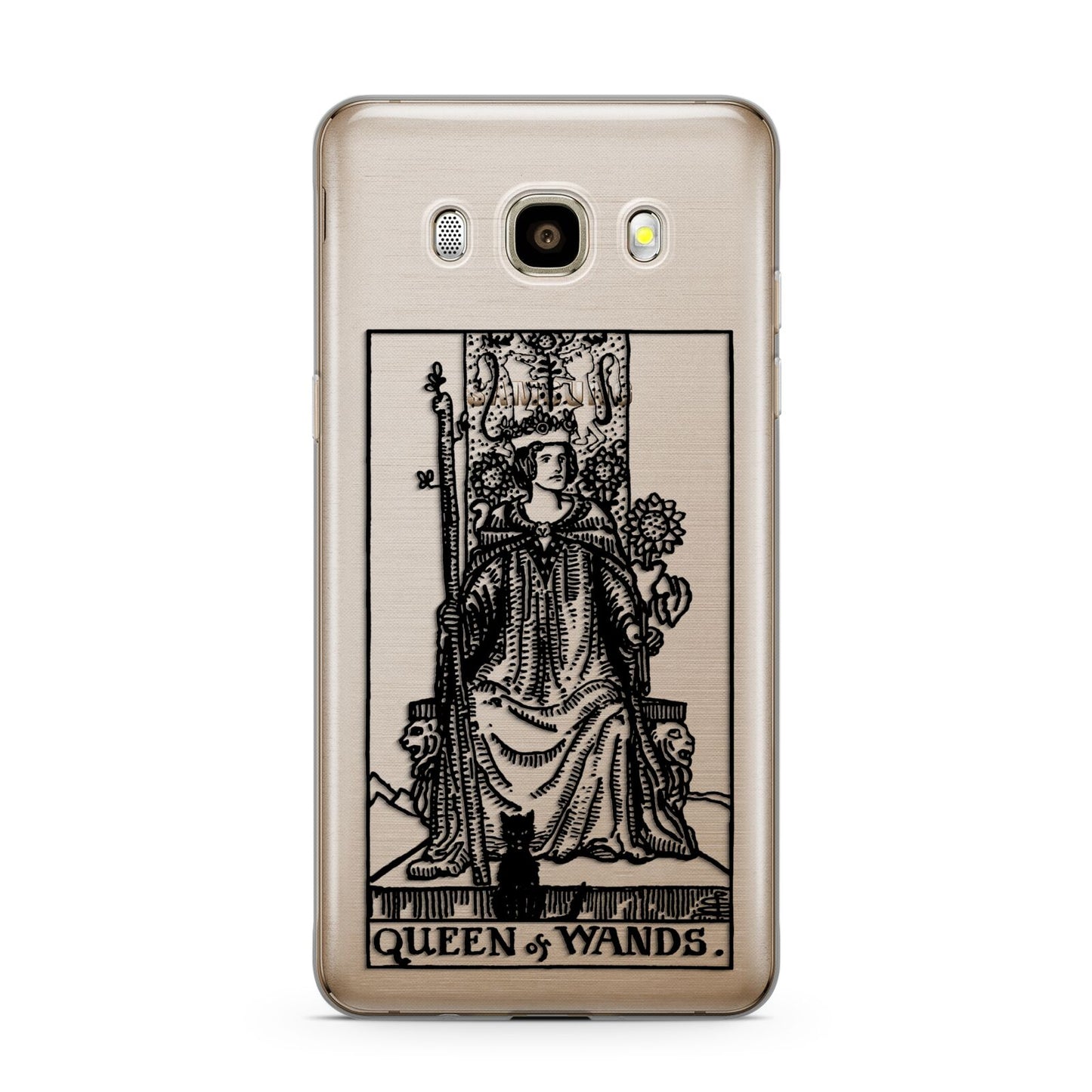 Queen of Wands Monochrome Samsung Galaxy J7 2016 Case on gold phone