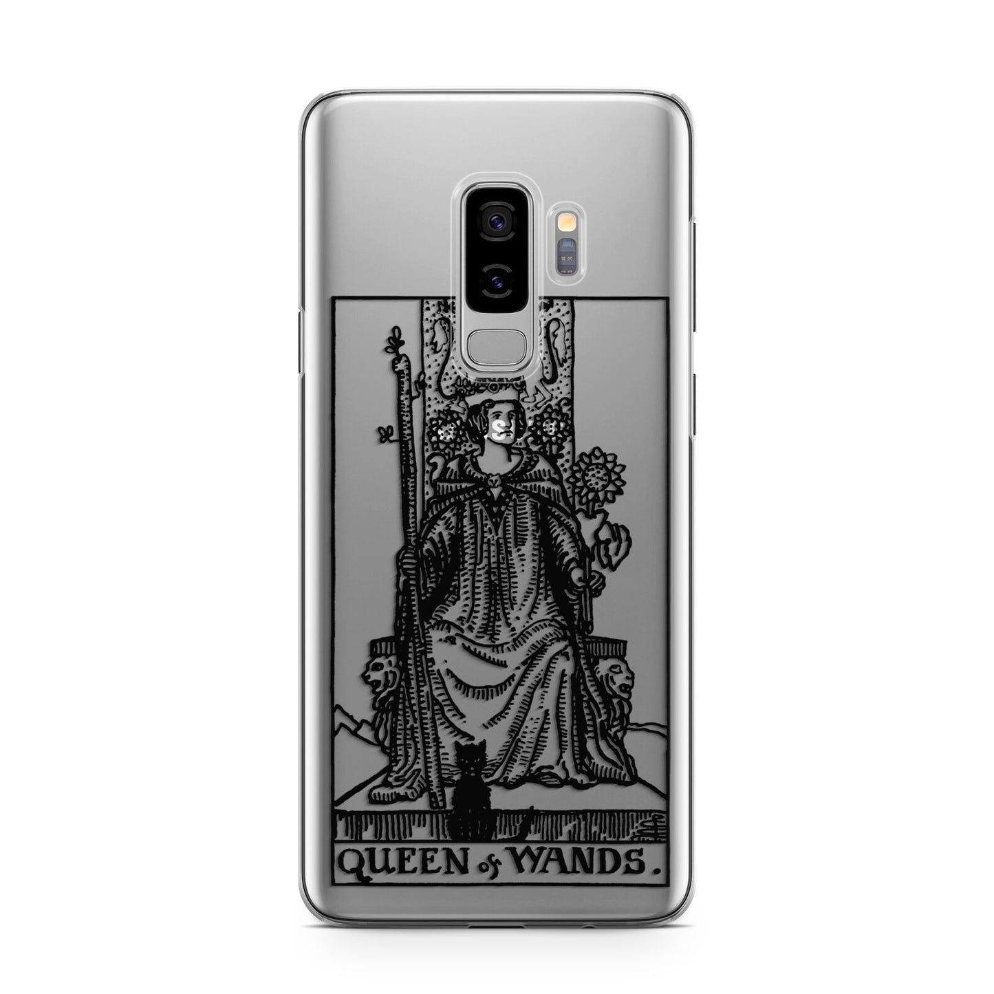 Queen of Wands Monochrome Samsung Galaxy S9 Plus Case on Silver phone