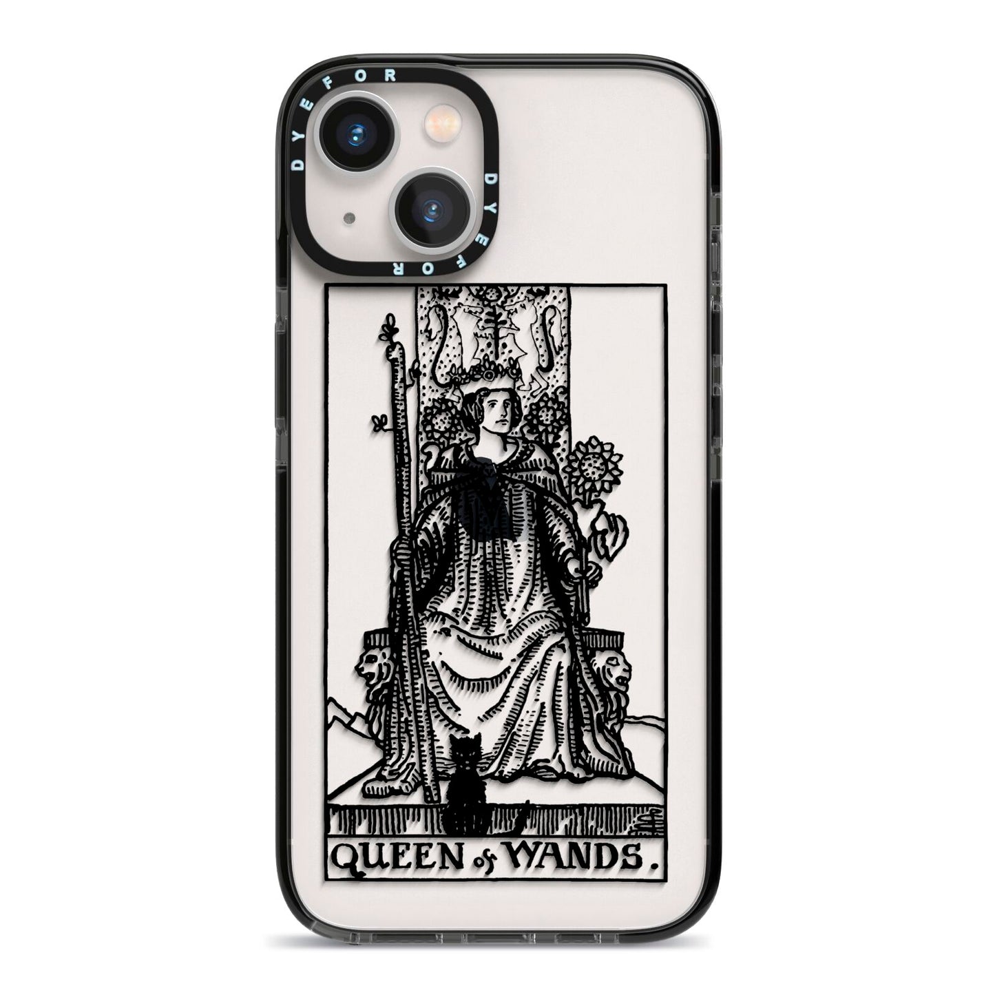 Queen of Wands Monochrome iPhone 13 Black Impact Case on Silver phone