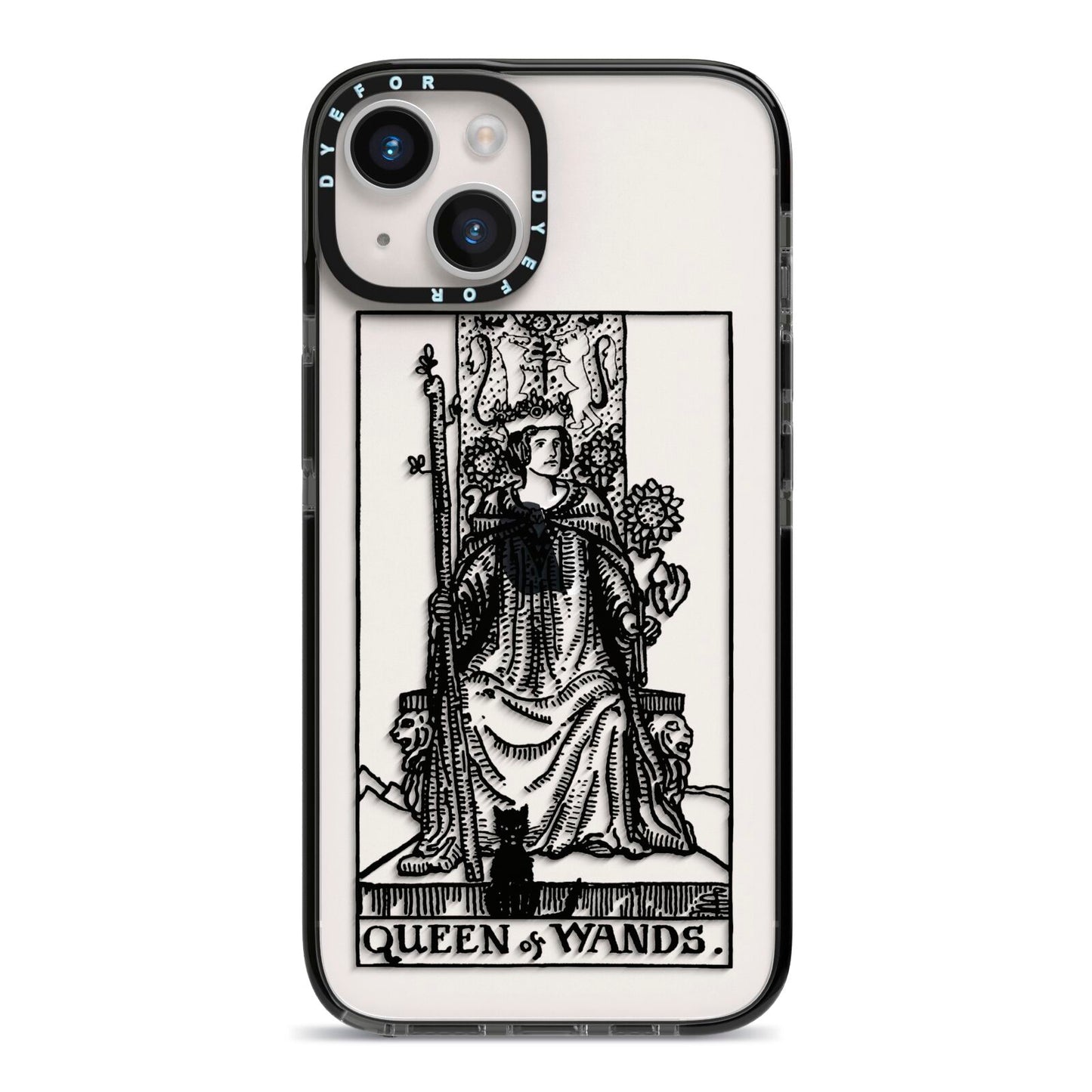Queen of Wands Monochrome iPhone 14 Black Impact Case on Silver phone