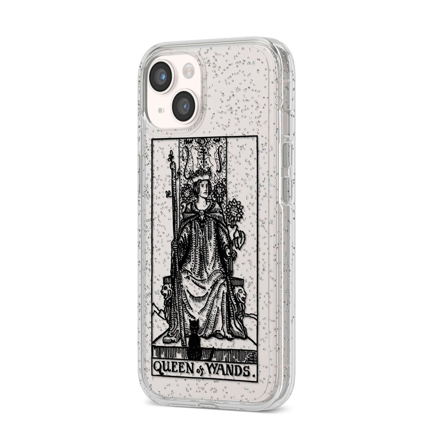 Queen of Wands Monochrome iPhone 14 Glitter Tough Case Starlight Angled Image
