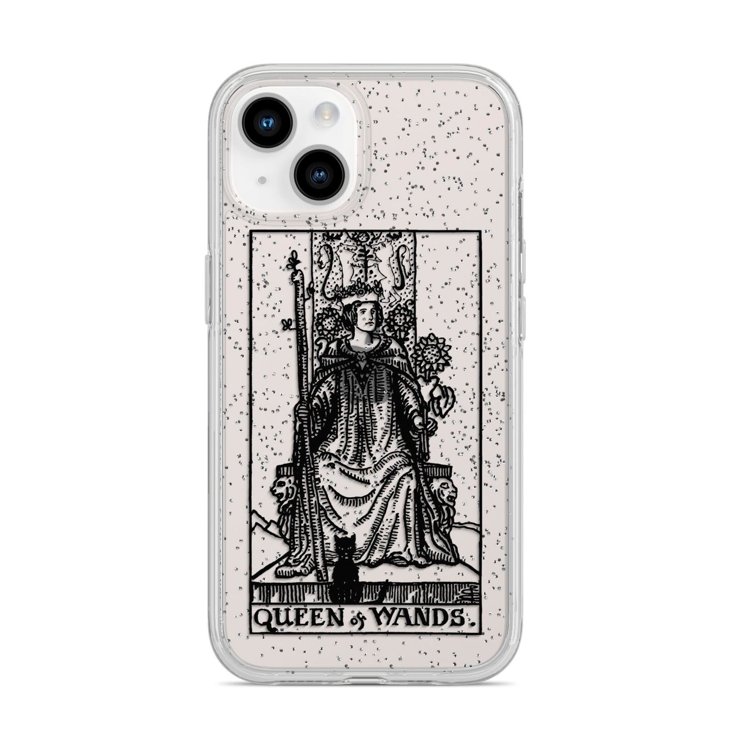 Queen of Wands Monochrome iPhone 14 Glitter Tough Case Starlight