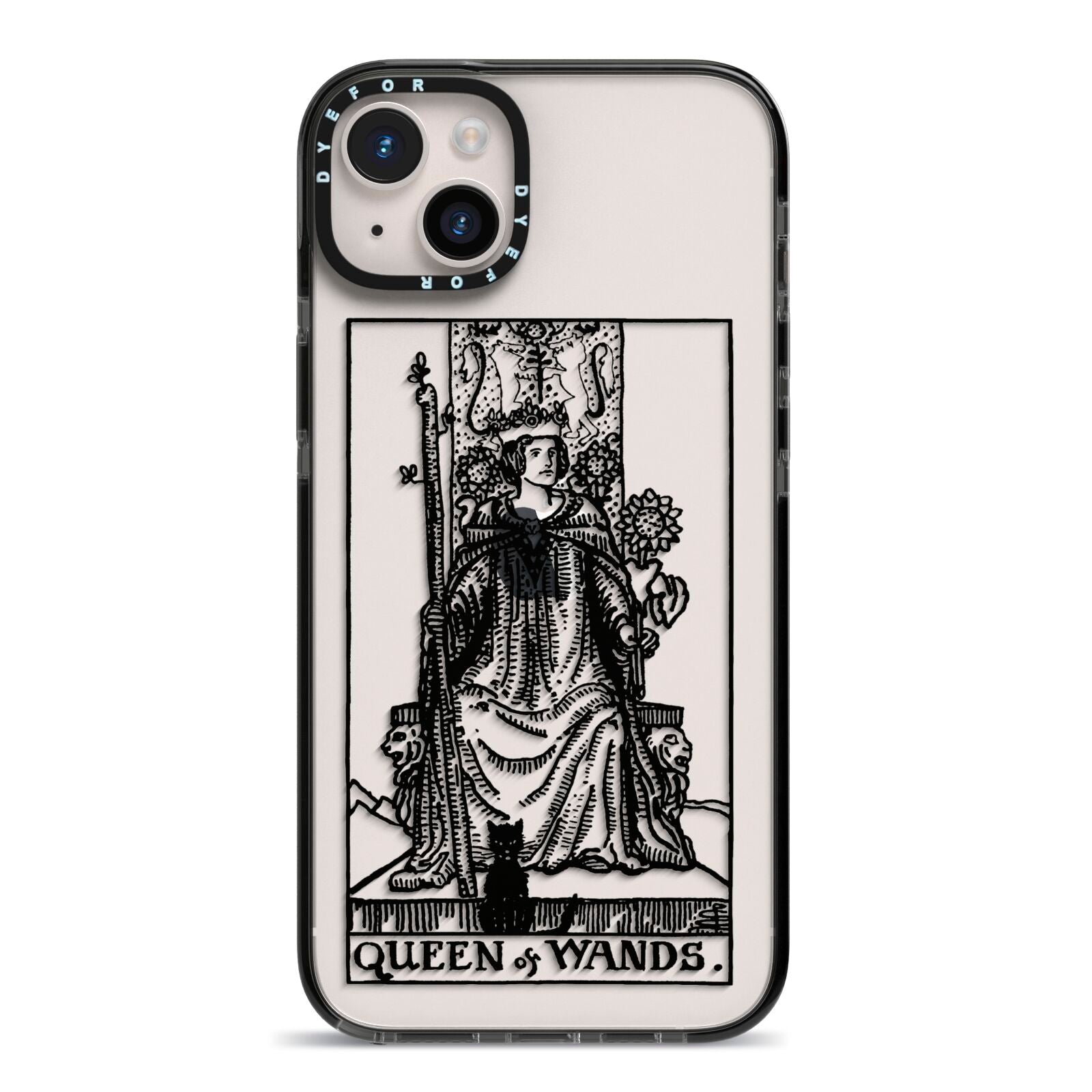 Queen of Wands Monochrome iPhone 14 Plus Black Impact Case on Silver phone