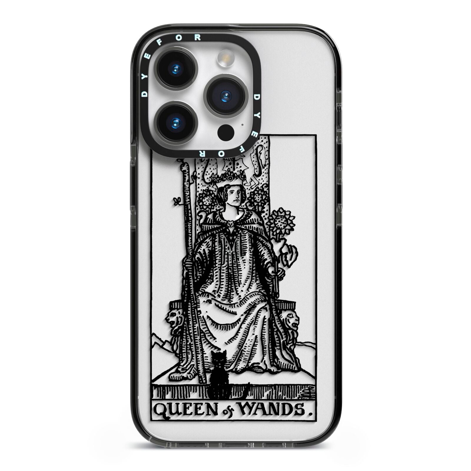 Queen of Wands Monochrome iPhone 14 Pro Black Impact Case on Silver phone