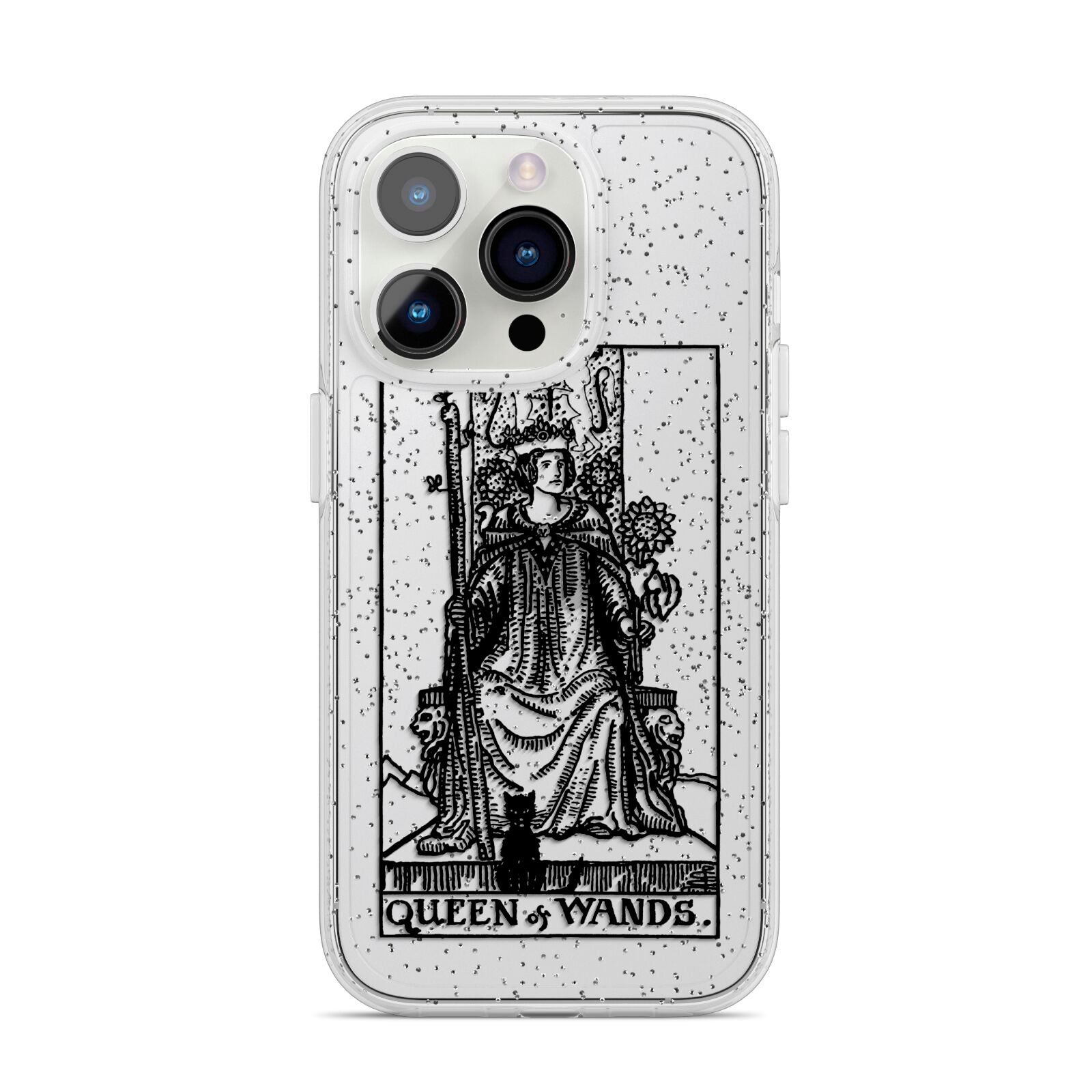 Queen of Wands Monochrome iPhone 14 Pro Glitter Tough Case Silver