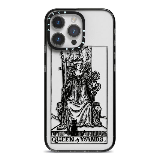 Queen of Wands Monochrome iPhone 14 Pro Max Black Impact Case on Silver phone