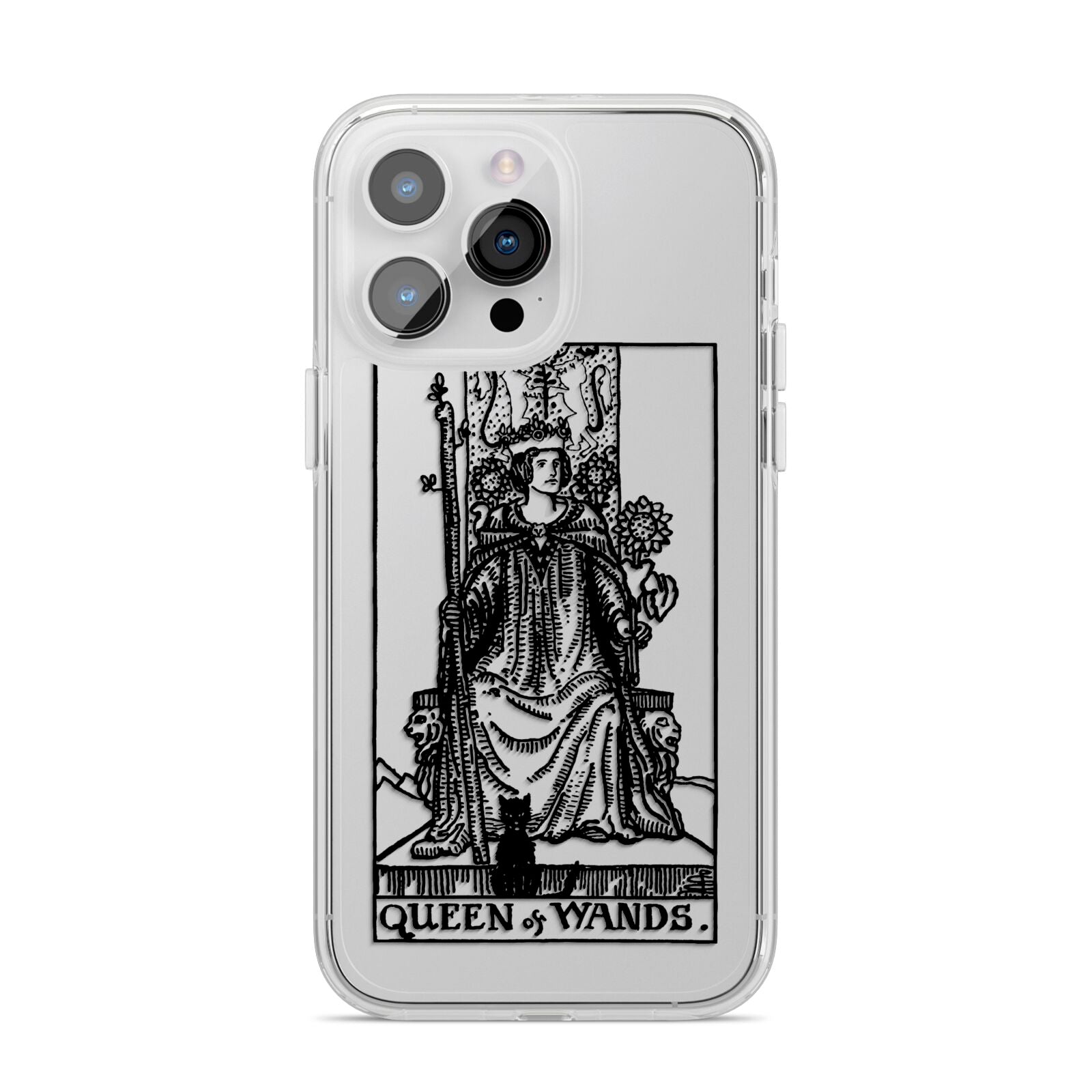 Queen of Wands Monochrome iPhone 14 Pro Max Clear Tough Case Silver