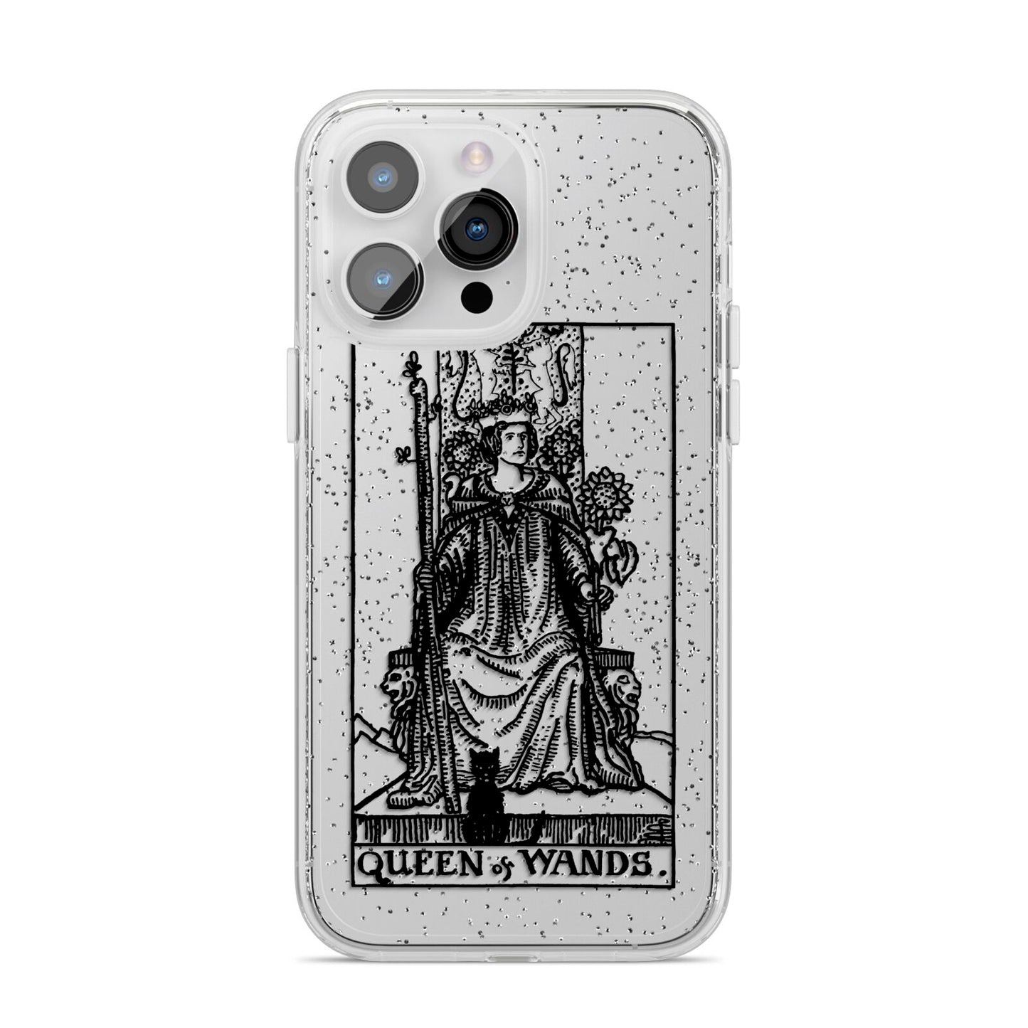 Queen of Wands Monochrome iPhone 14 Pro Max Glitter Tough Case Silver