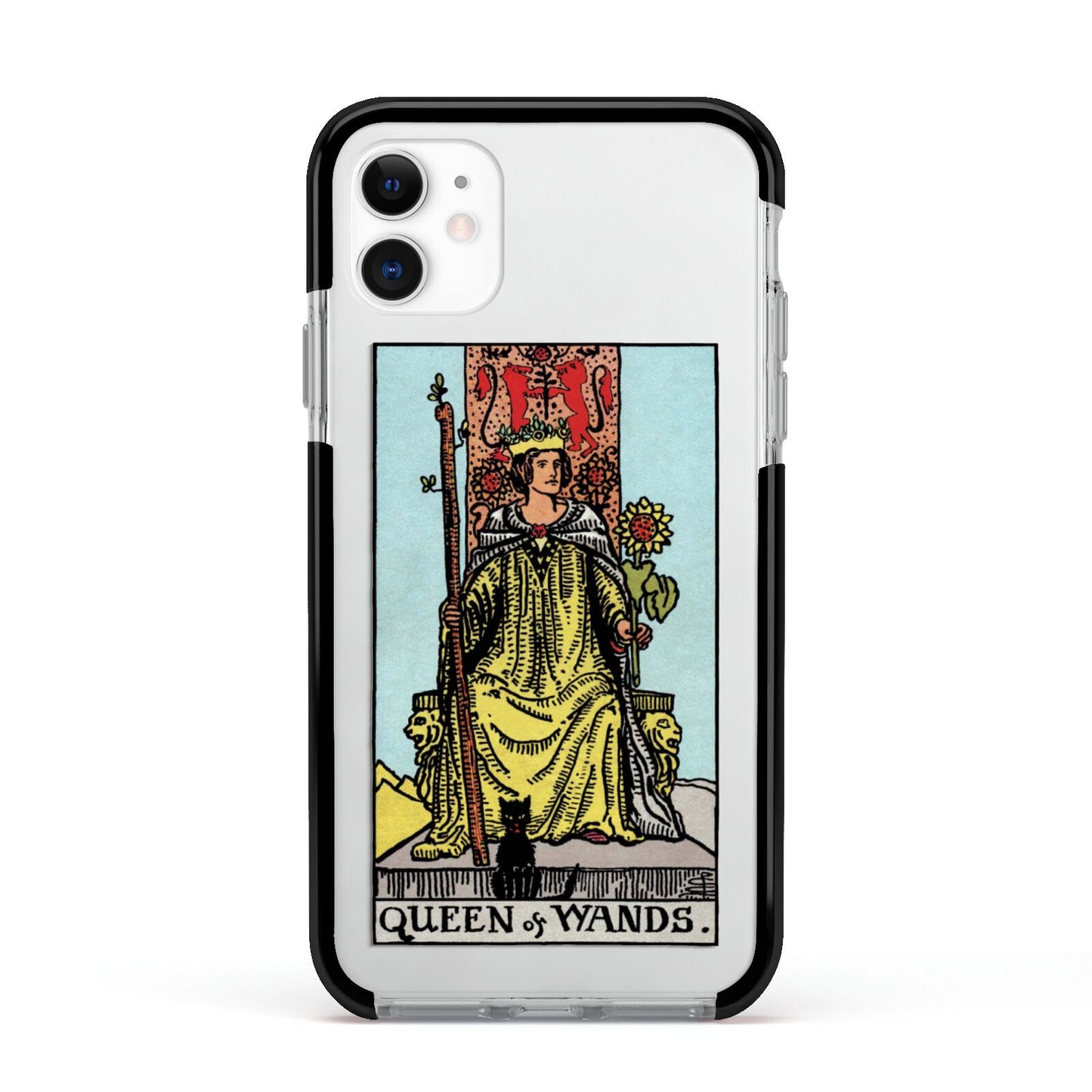 Queen of Wands Tarot Card Apple iPhone 11 in White with Black Impact Case
