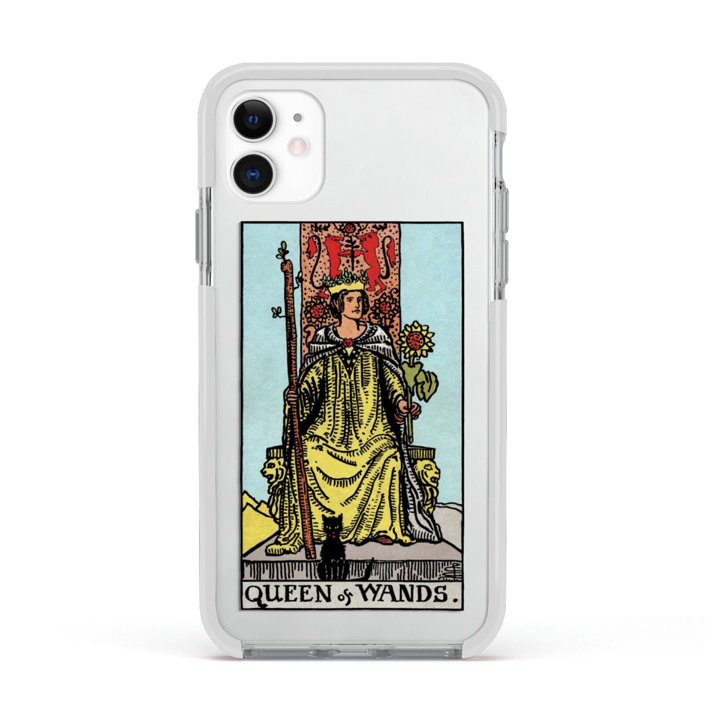 Queen of Wands Tarot Card Apple iPhone 11 in White with White Impact Case