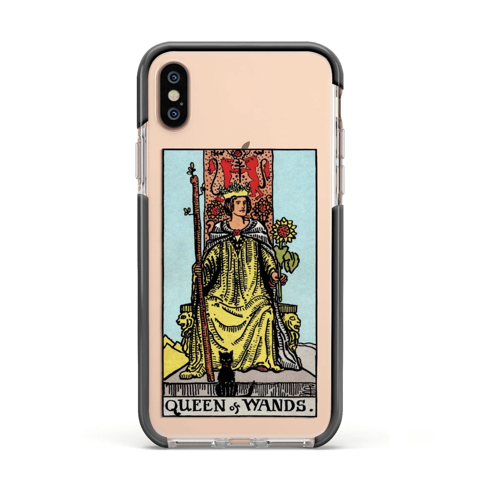 Queen of Wands Tarot Card Apple iPhone Xs Impact Case Black Edge on Gold Phone